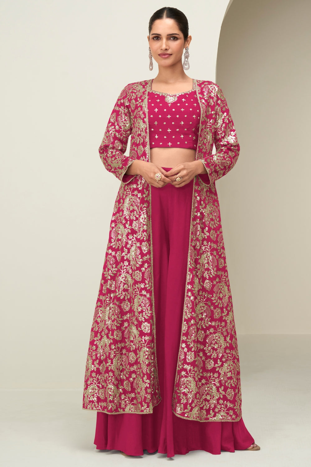 CHINON SILK CROP TOP WITH PALAZZO AND JACKET