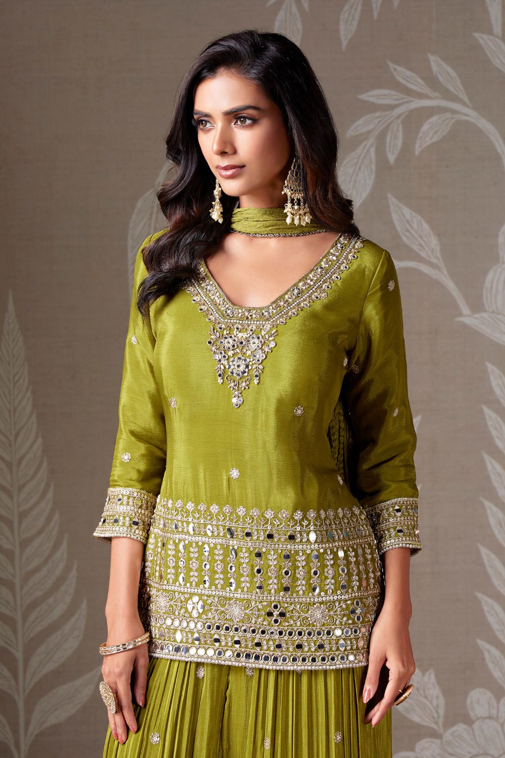 CHINON SILK PALAZZO SUIT WITH CUTDANA AND EMBROIDERY