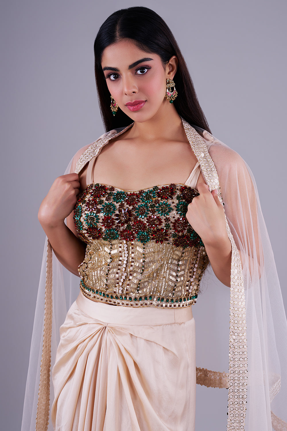 Champagne Indo Western with Moti and Stone Work