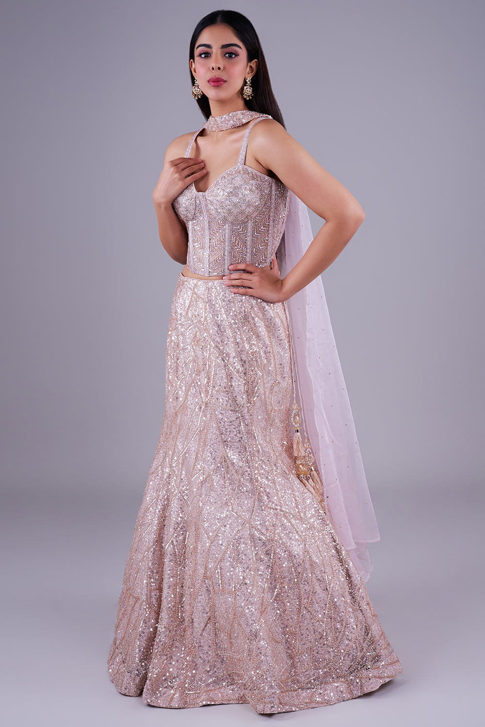 Champagne blush corset mermaid lehenga