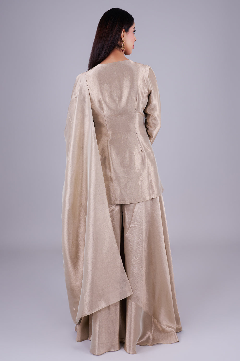 Champagne embroidered kurta with palazzos