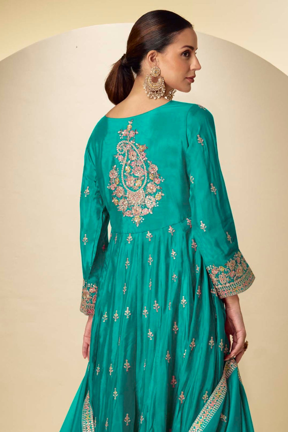 Chinon Anarkali Set with Mirror and Stone Work