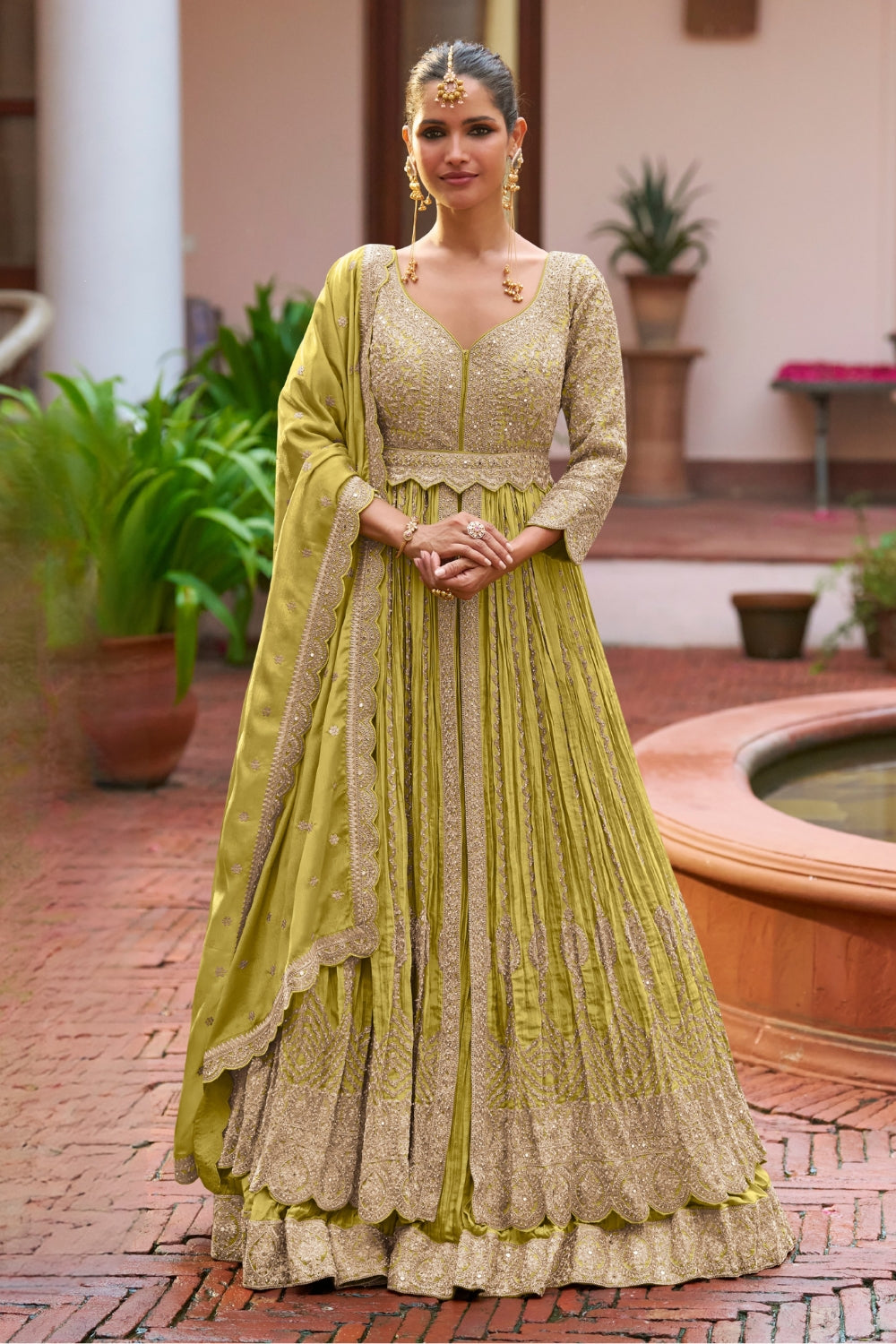 Chinon Anarkali Set with Resham Embroidery and Sequins Work