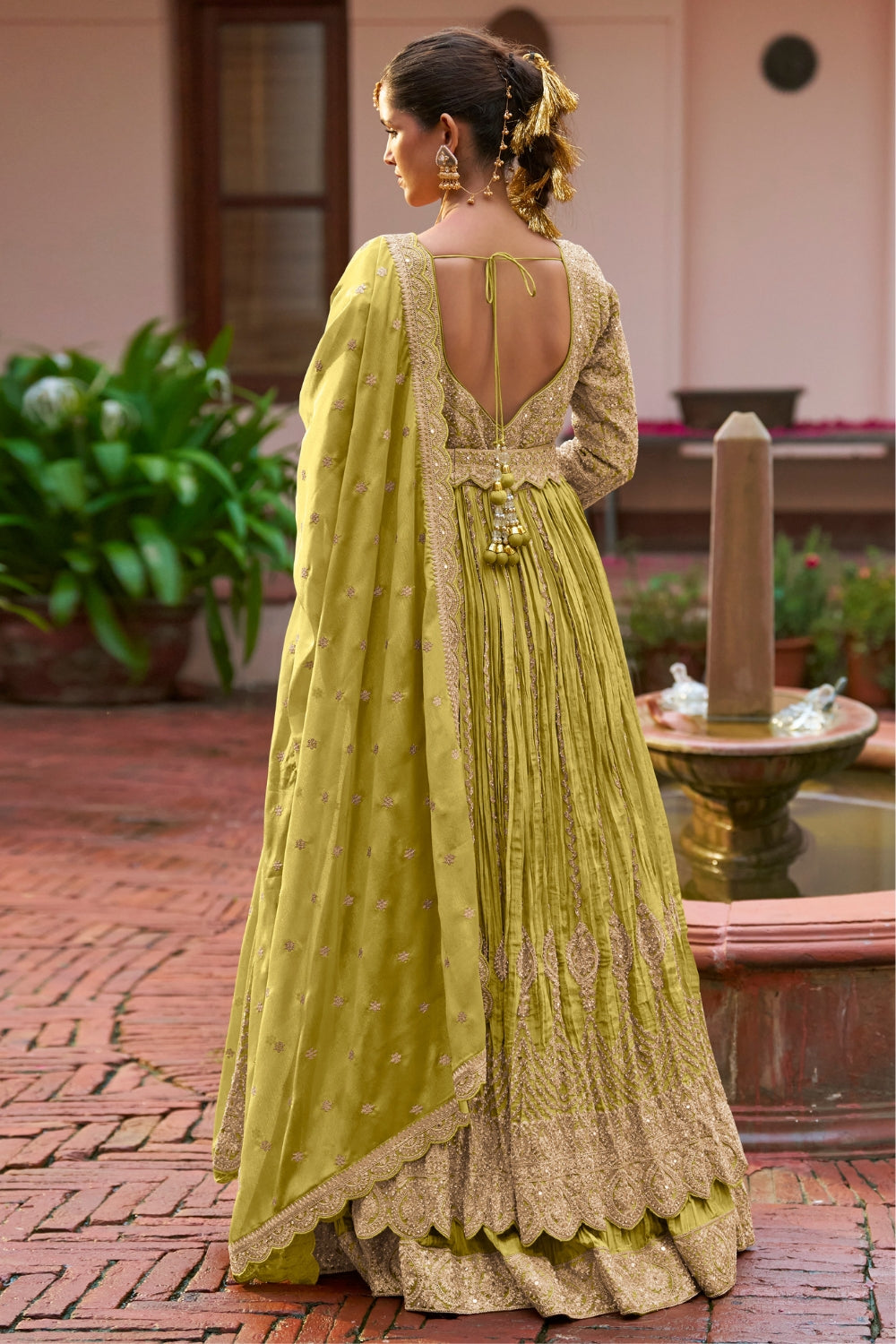 Chinon Anarkali Set with Resham Embroidery and Sequins Work