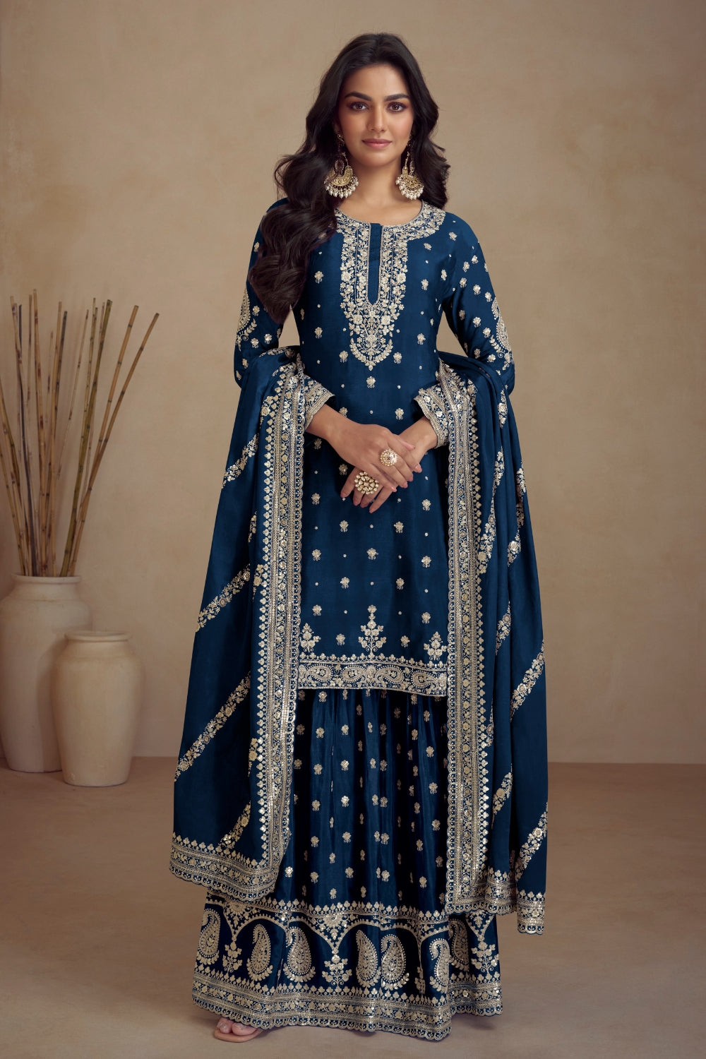 Chinon Embroidered Kurta Set