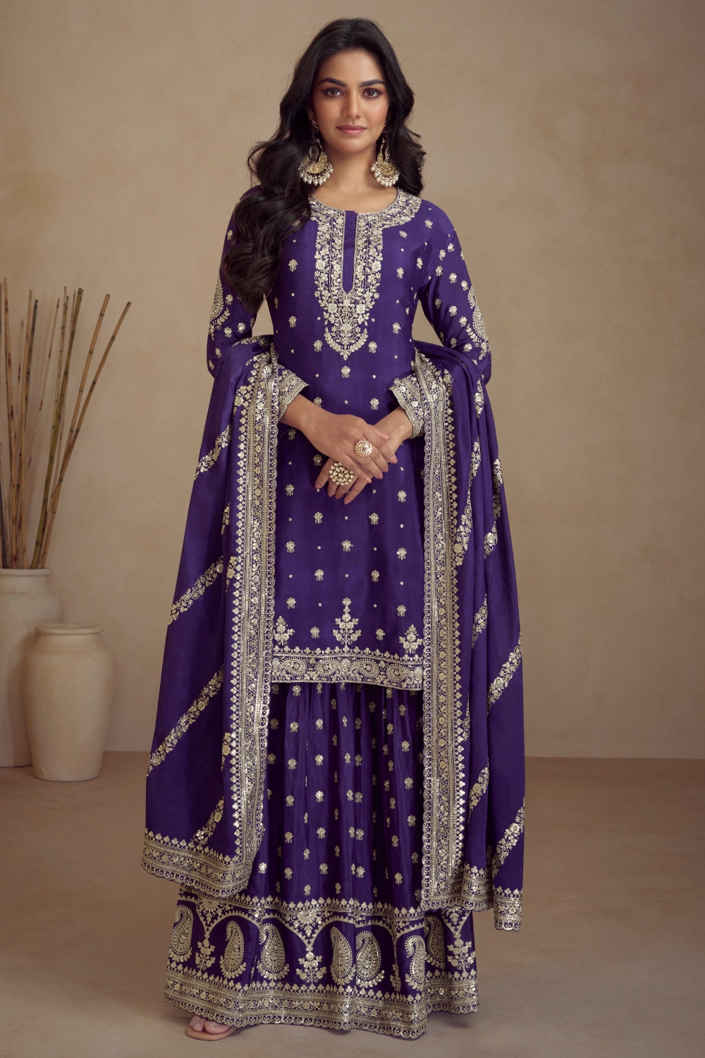 Chinon Embroidered Kurta Set
