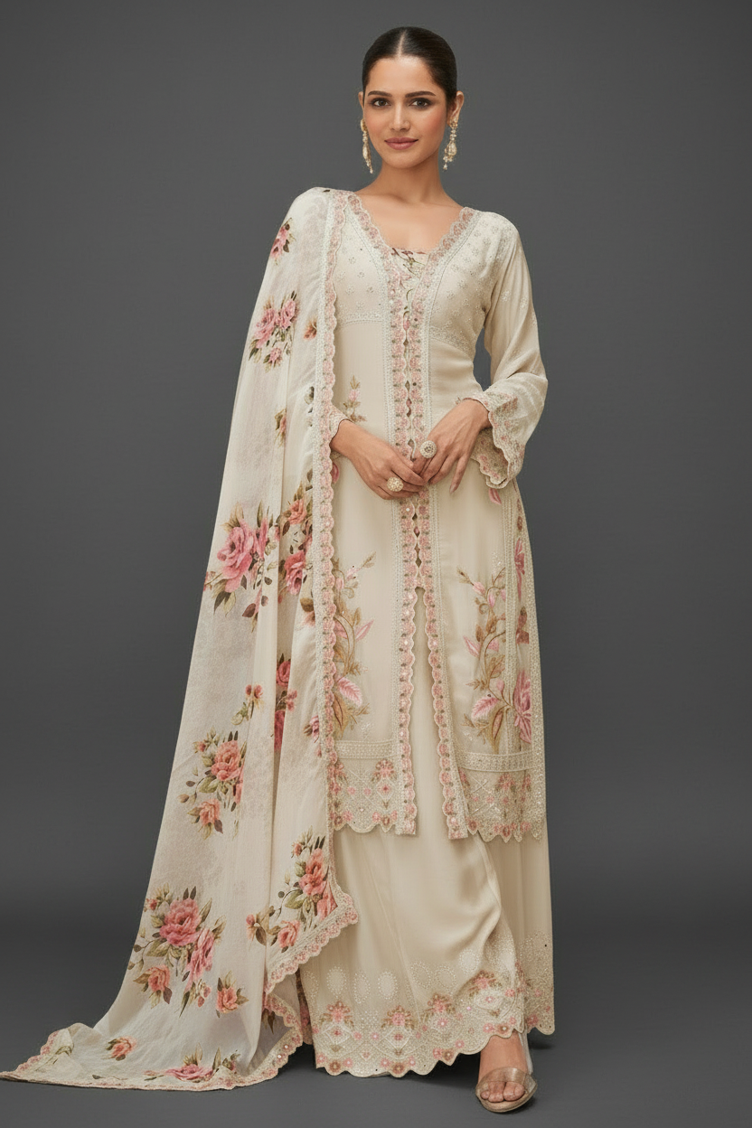 Chinon Embroidered Kurta Set with Palazzo