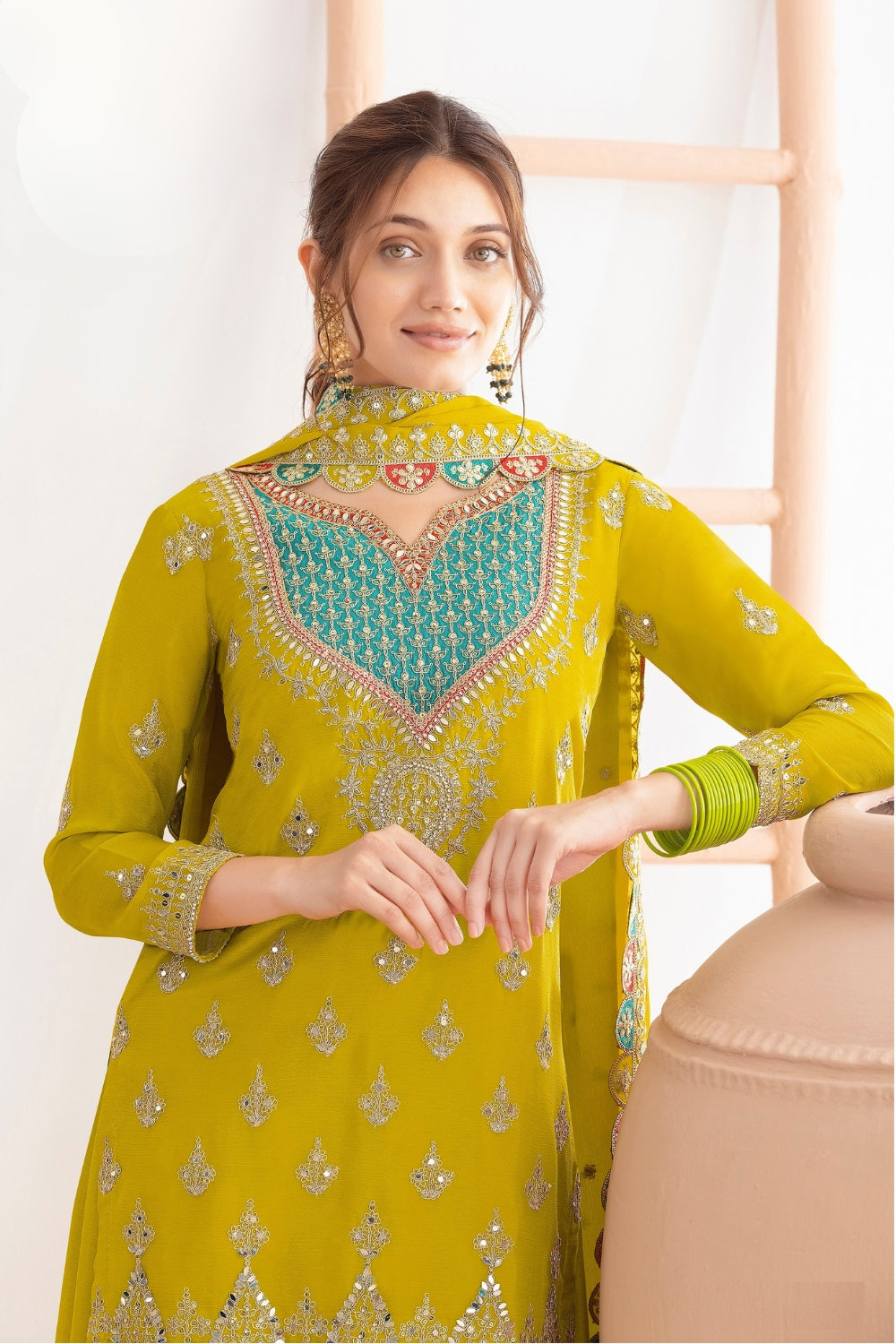 Chinon Palazzo Set with Resham Embroidery and Sequins Work