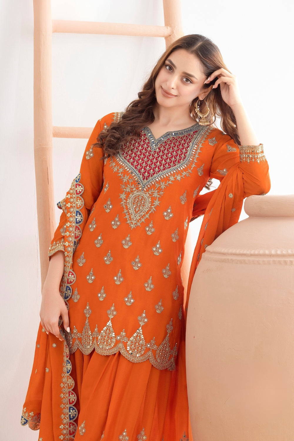 Chinon Palazzo Set with Resham Embroidery and Sequins Work