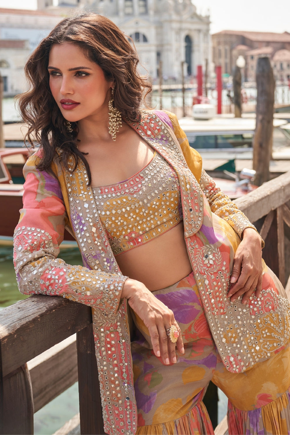 Chinon Sharara Set with Mirror and Thread Work