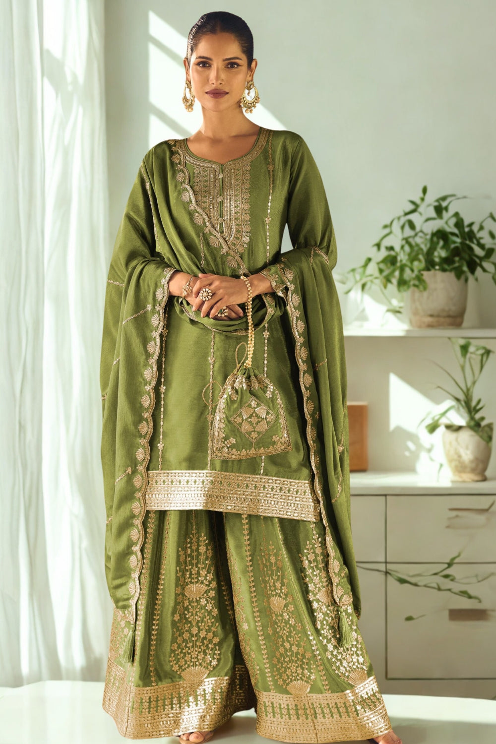 CHINON SILK EMBROIDERED PALAZZO SET