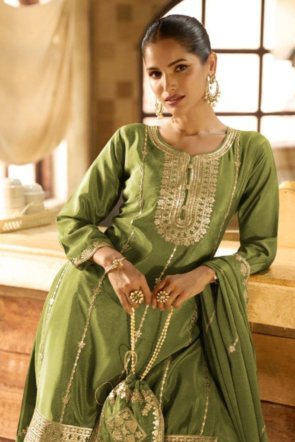 CHINON SILK EMBROIDERED PALAZZO SET