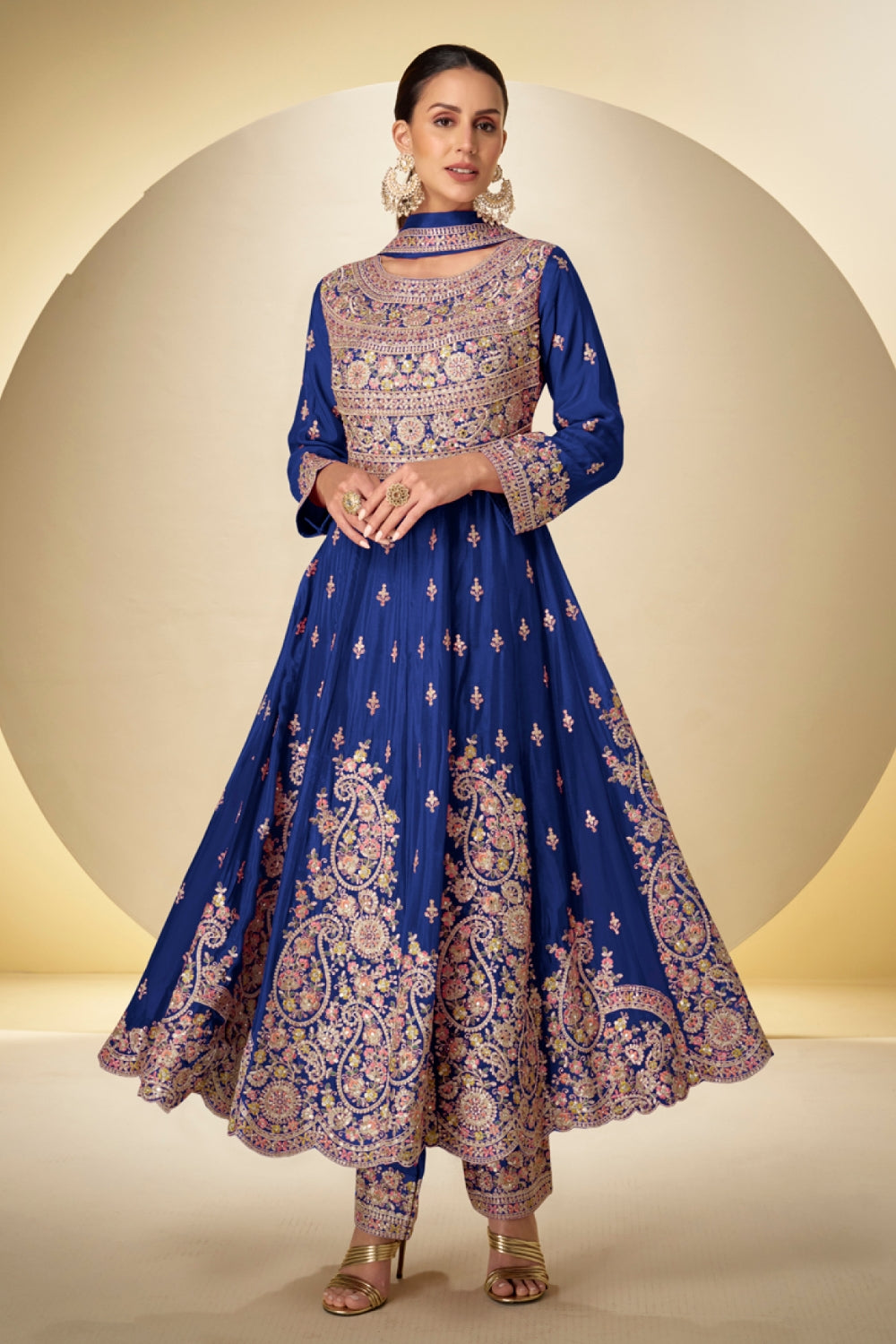 Chinon Anarkali Set with Mirror and Stone Work