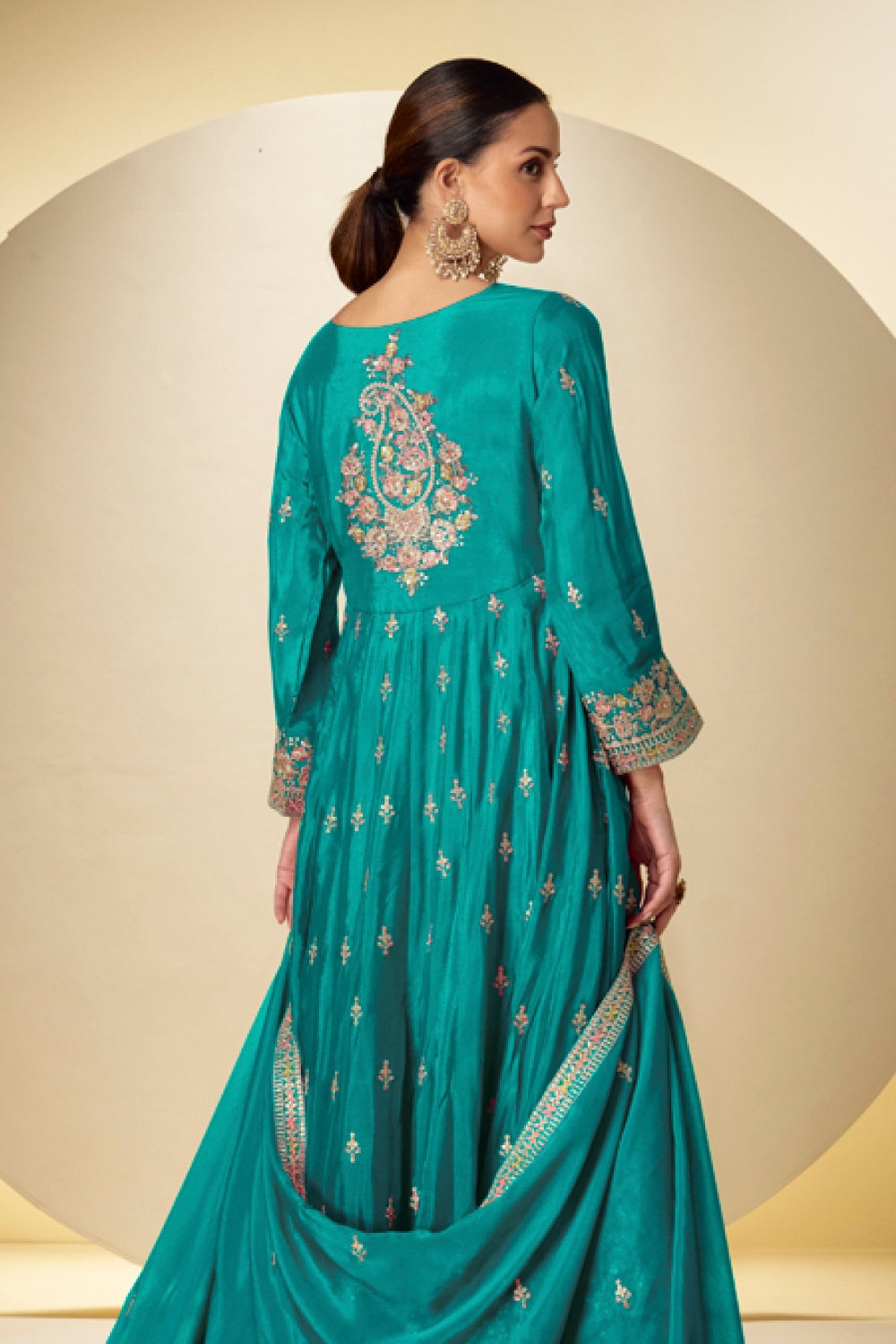 Chinon Anarkali Set with Mirror and Stone Work