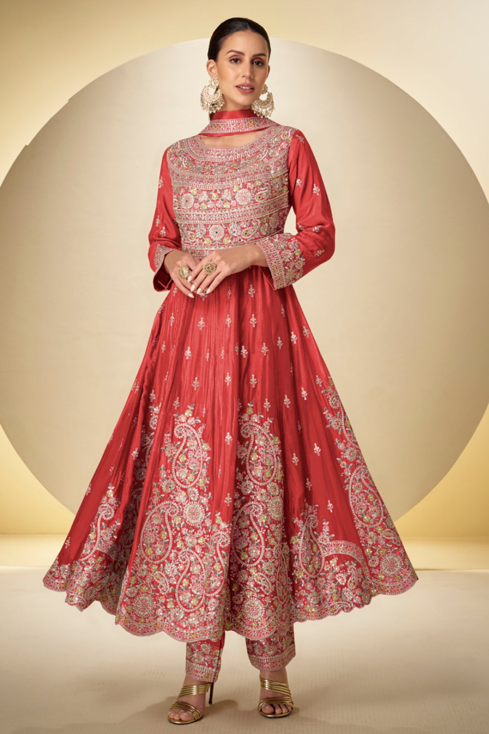 Chinon Anarkali Set with Mirror and Stone Work