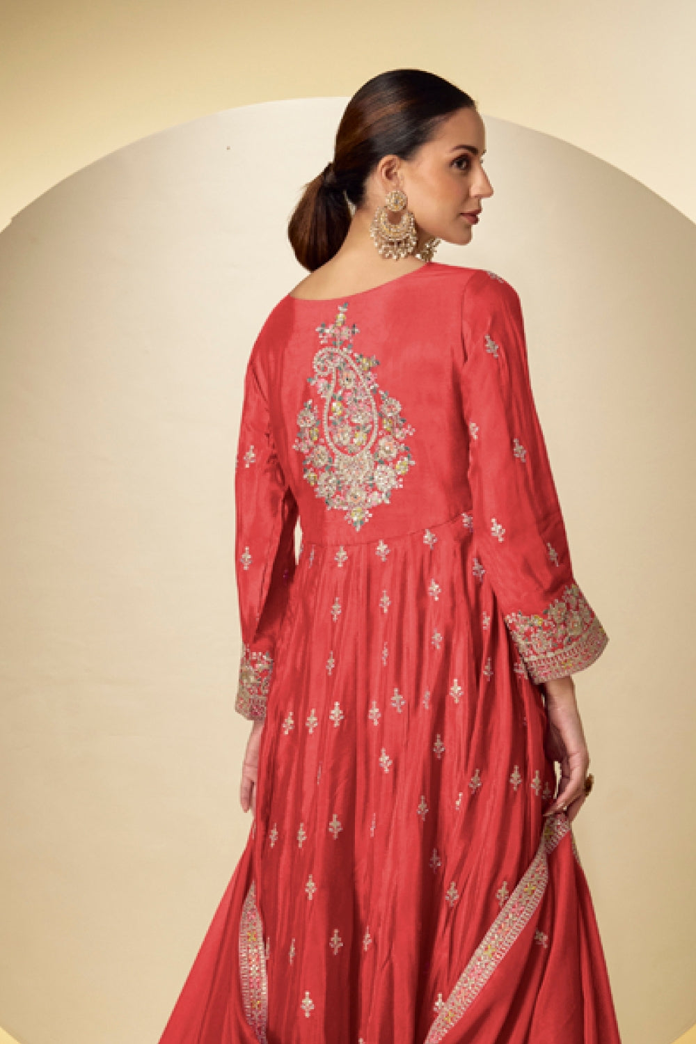 Chinon Anarkali Set with Mirror and Stone Work