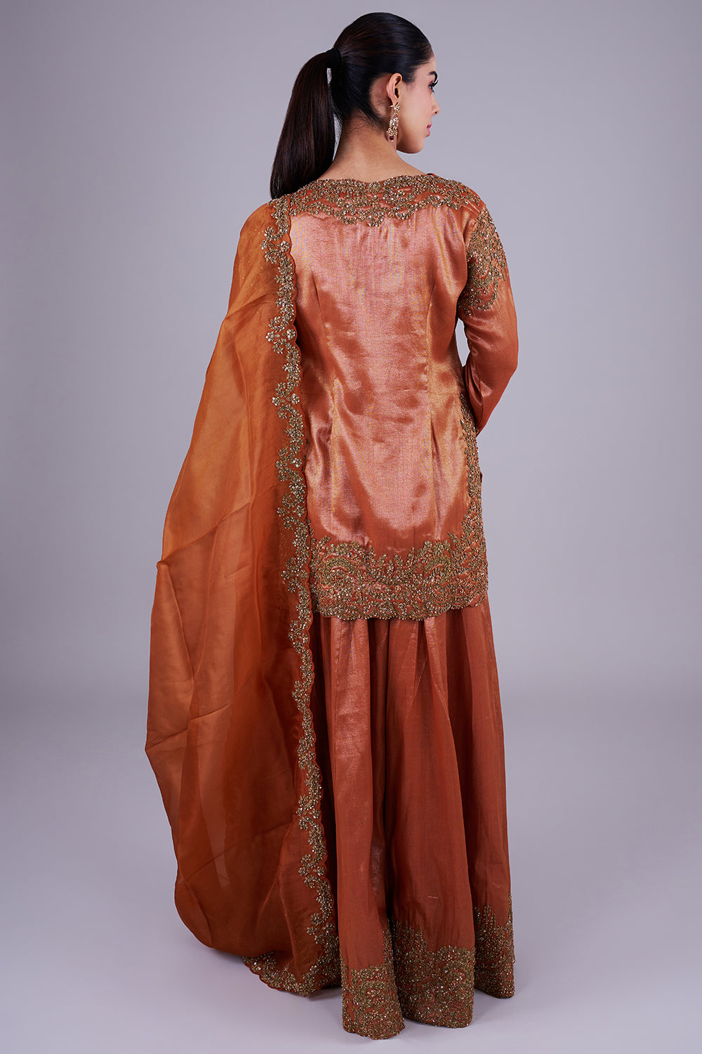 Copper embroidered kurta with sharara set