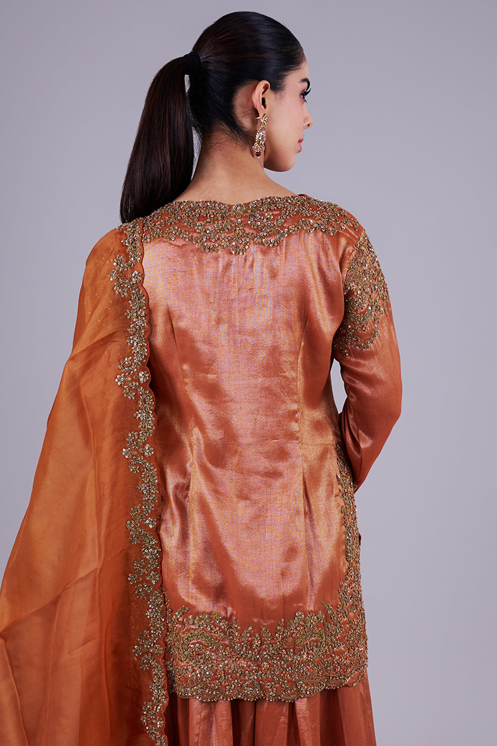 Copper embroidered kurta with sharara set