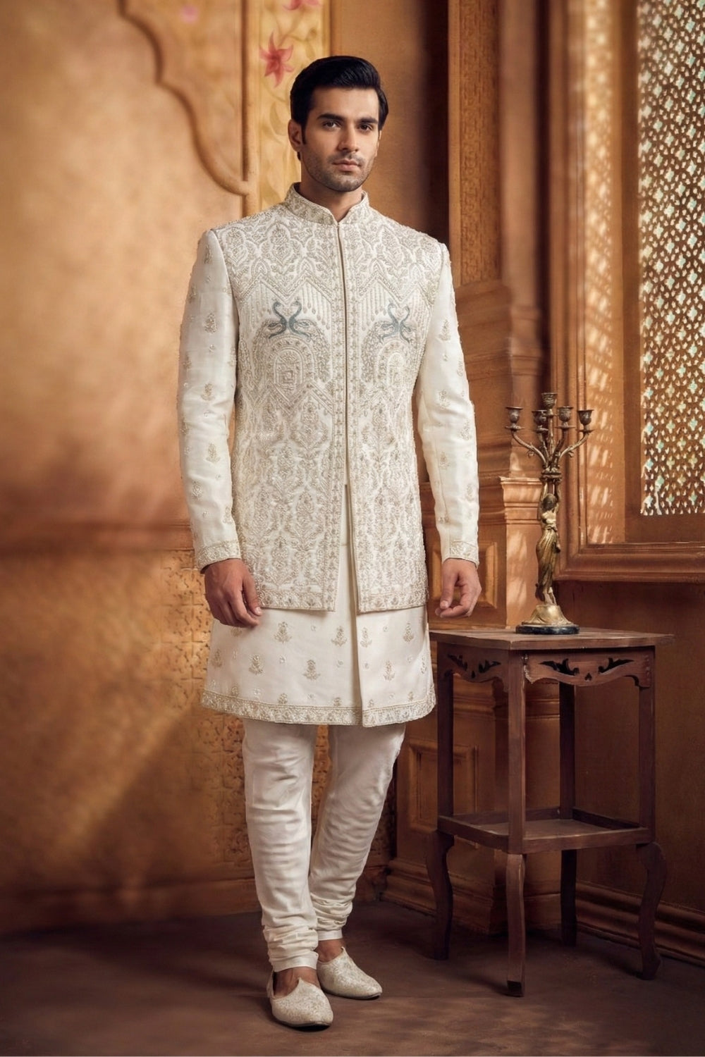 Cream Silk Indo Westren with Resham Embroidery and Sequins Work