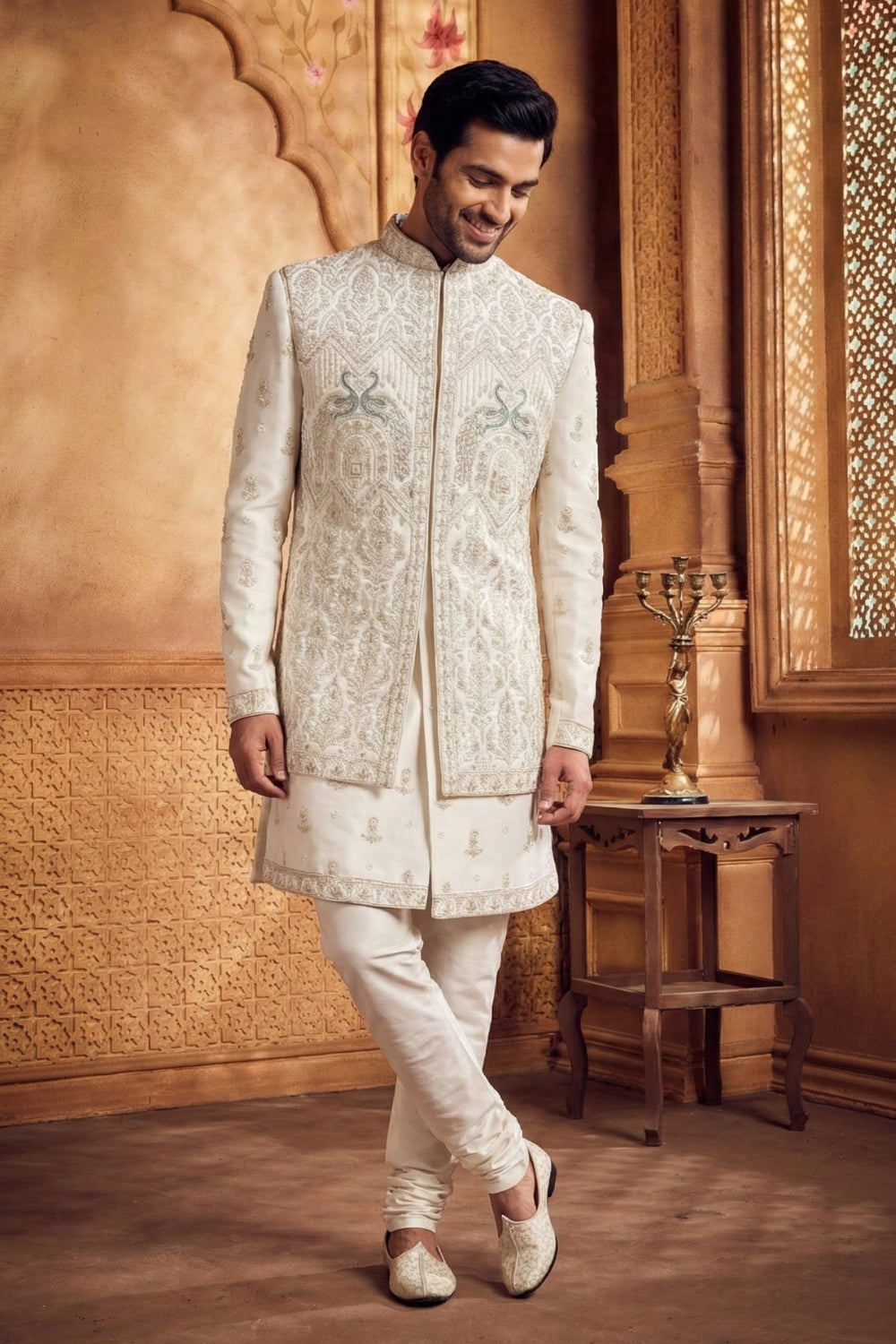 Cream Silk Indo Westren with Resham Embroidery and Sequins Work