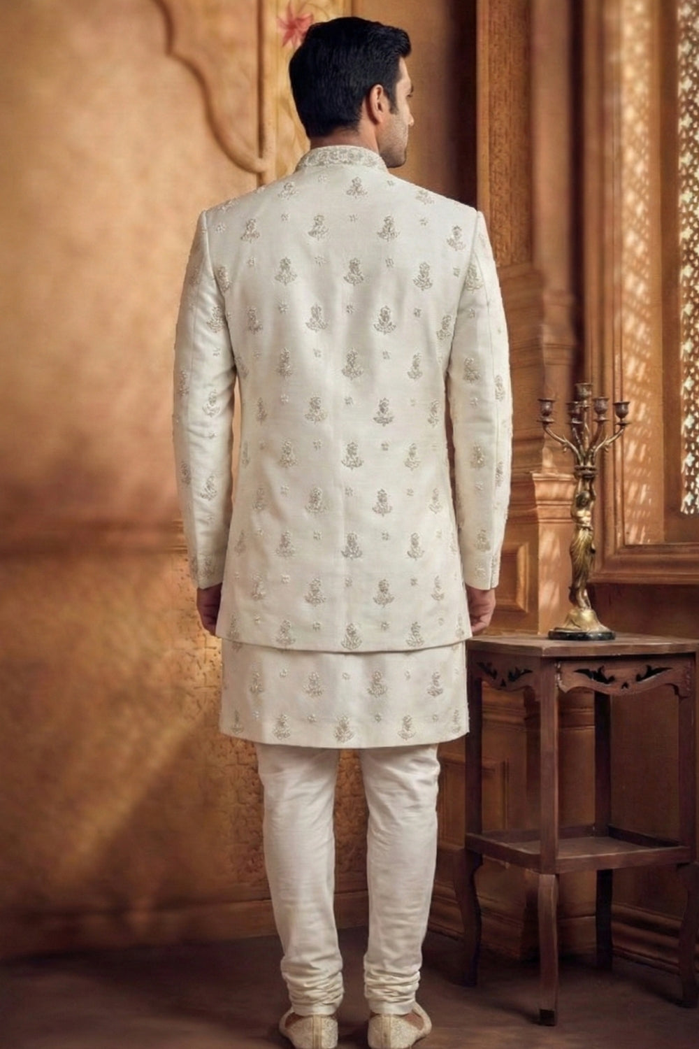 Cream Silk Indo Westren with Resham Embroidery and Sequins Work