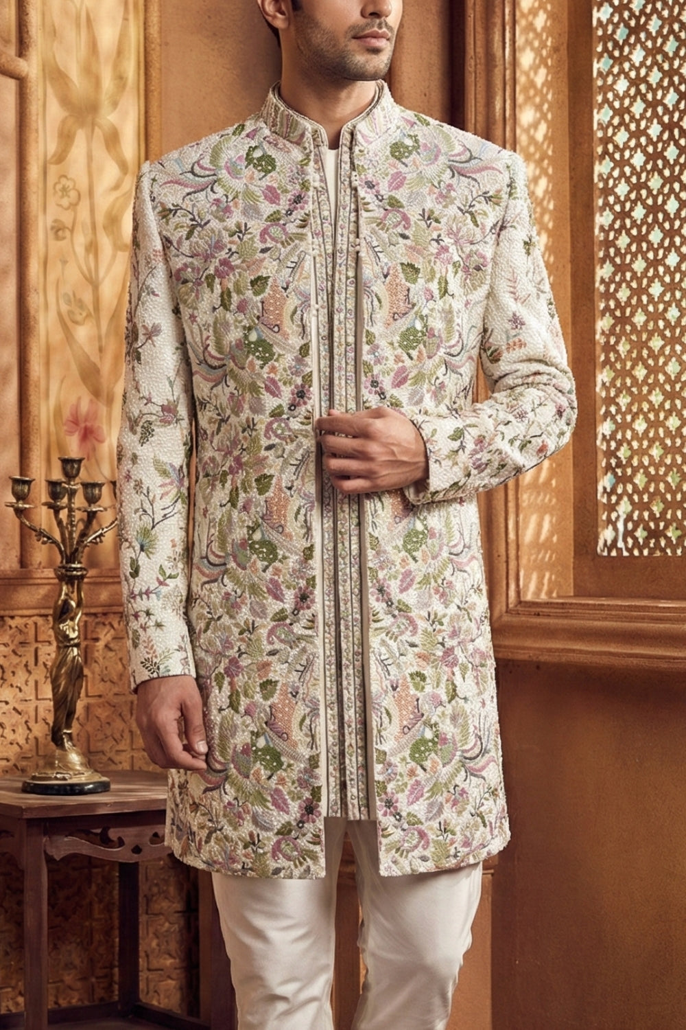 Cream Silk Indo Westren with Sequins and Resham Embroidery