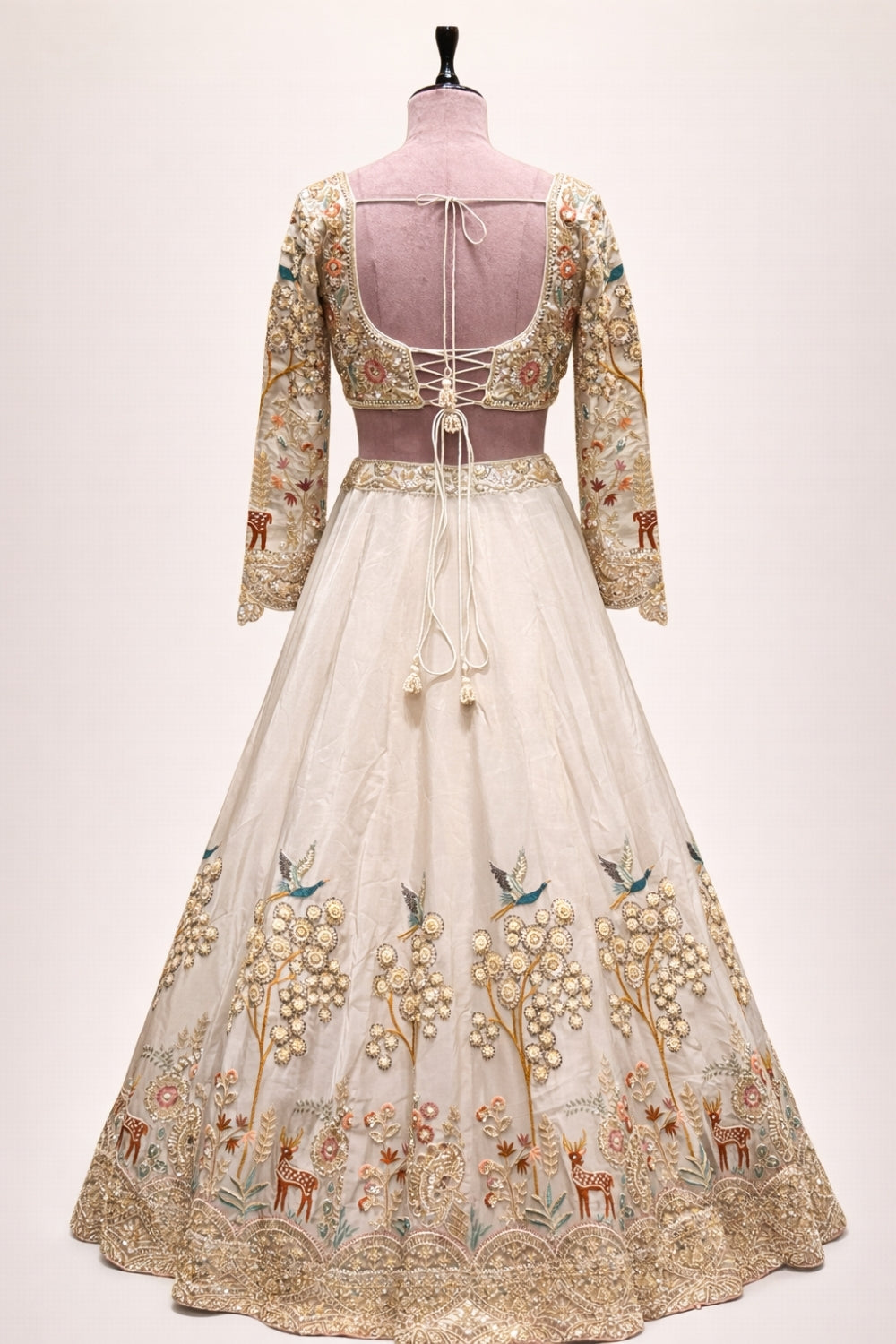 Cream Tissue Lehenga Set with Cutdana and Moti Work