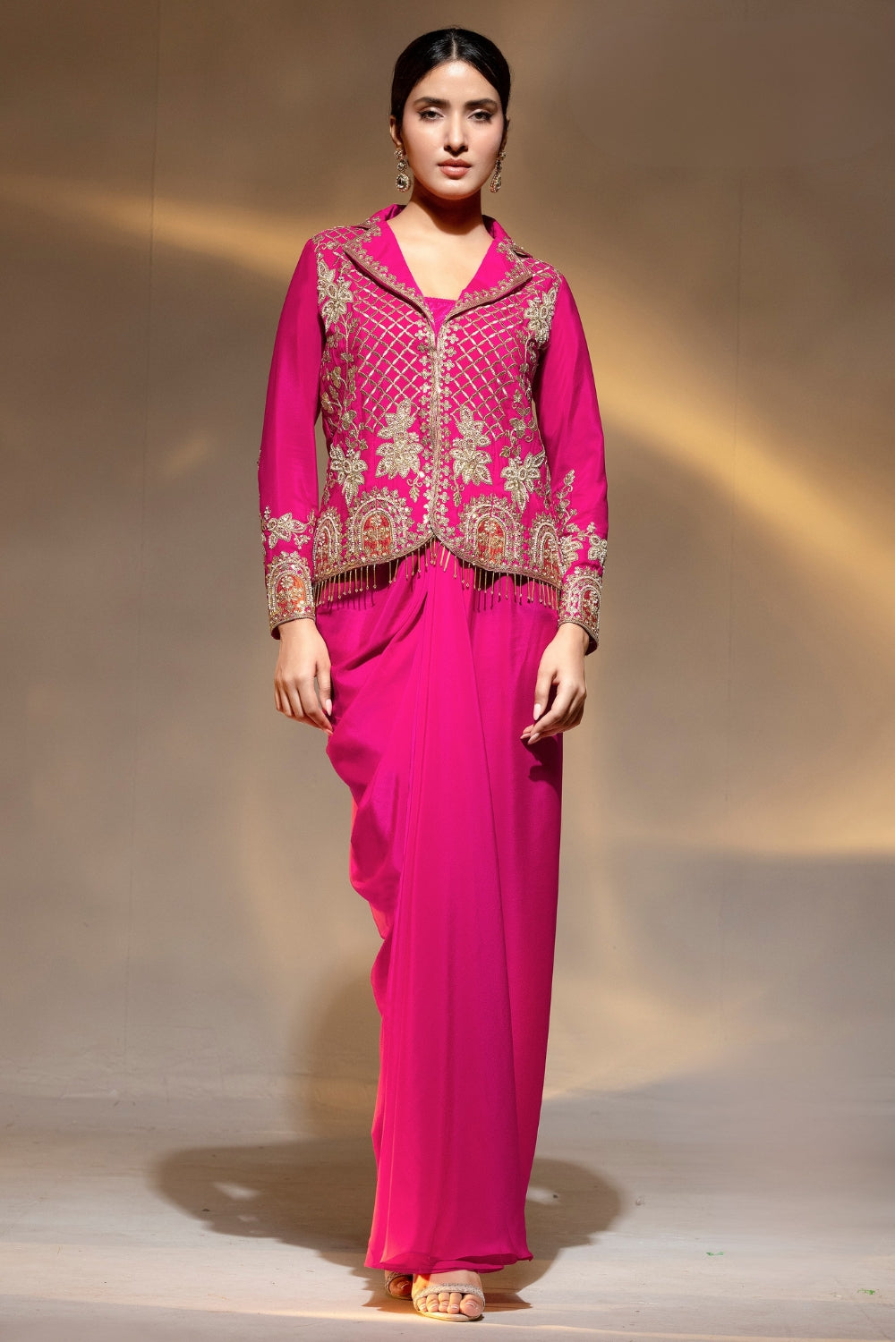 Crepe Silk Indo Western with Moti and Resham Embroidery Work