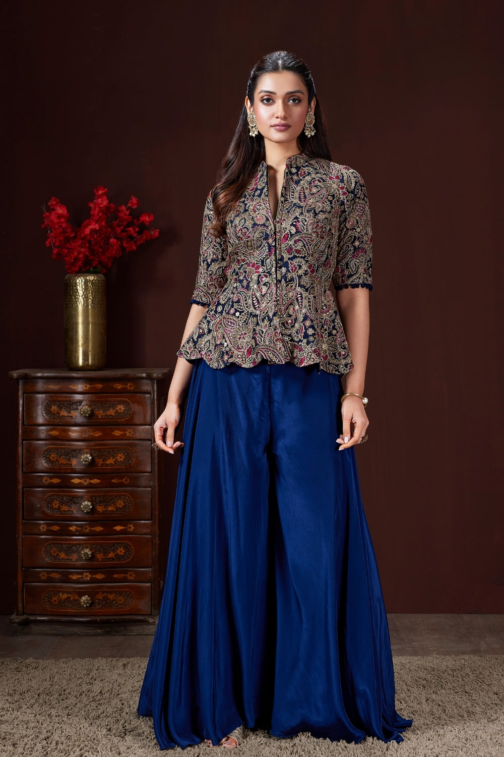 Crepe Silk Palazzo Set with Beads and Zari Work