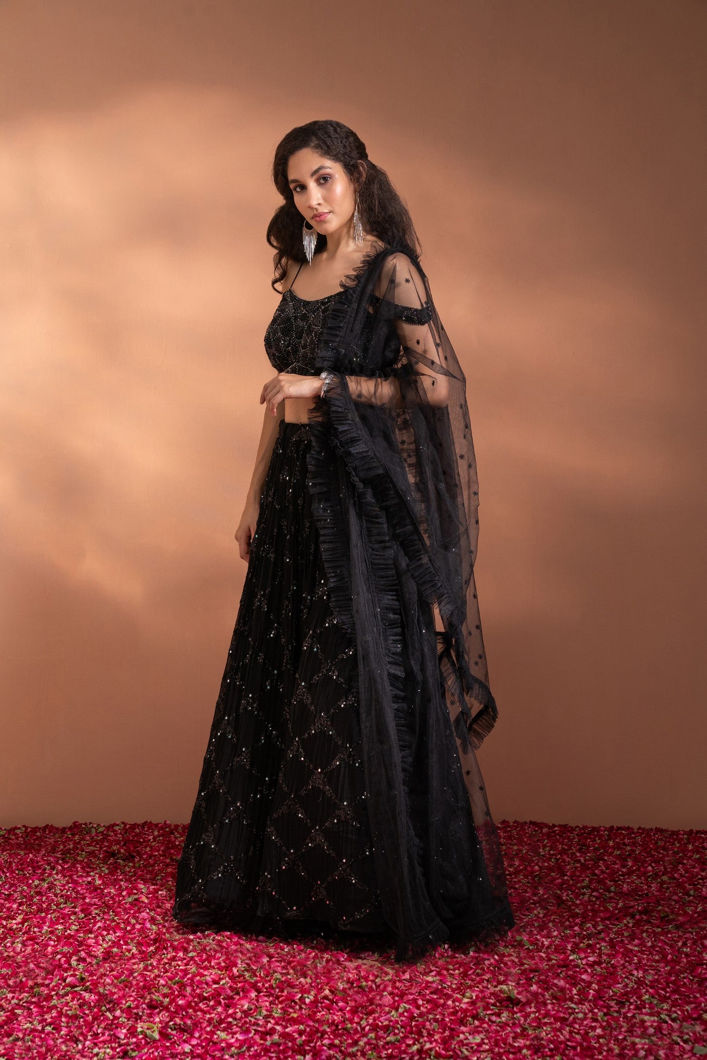Embroidered Georgette Party Lehenga Choli in Navy blue with Dupatta - LC6064