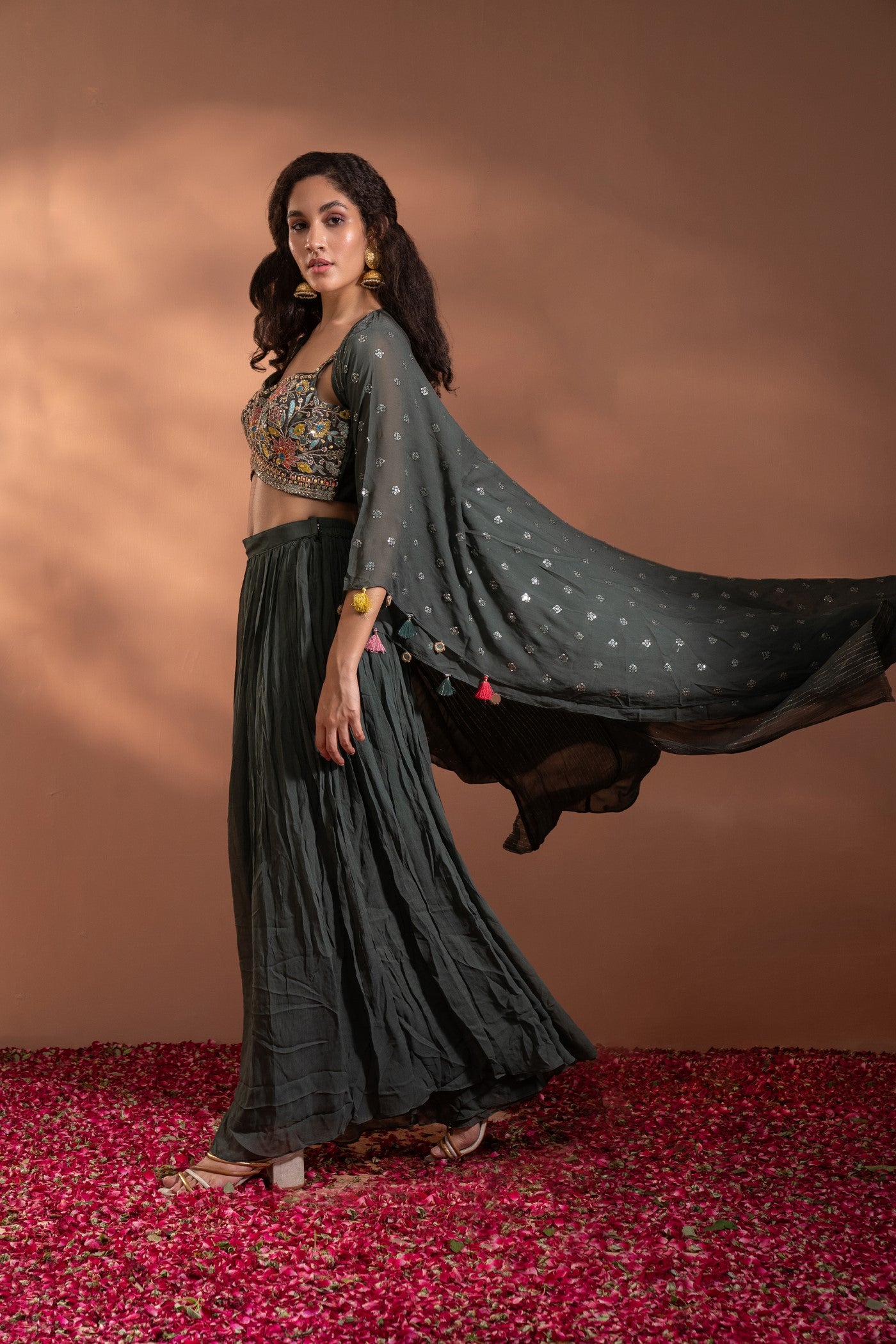EthnoVogue Women Black & Golden Embellished Made To Measure Maxi Dress With  Dupatta - Absolutely Desi