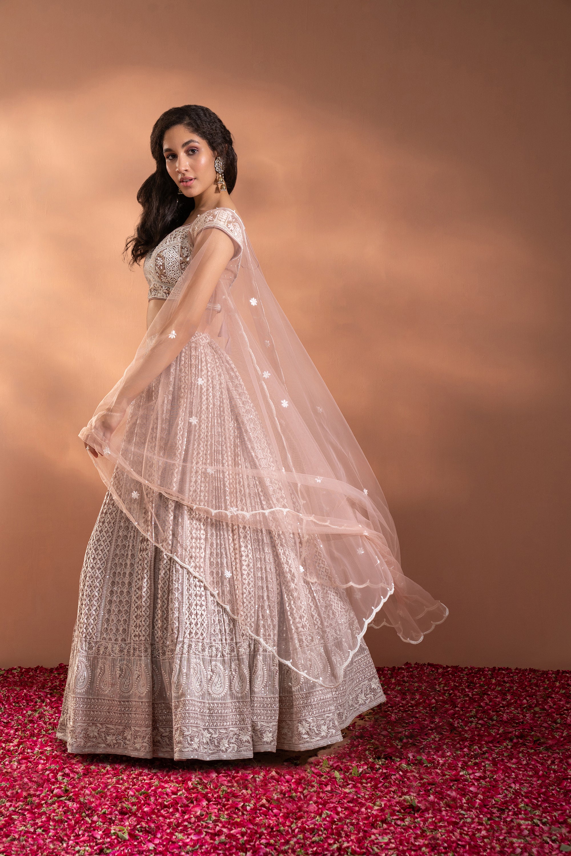 Wedding reception lehenga for bride: Pink and Silver net lengha – B Anu  Designs