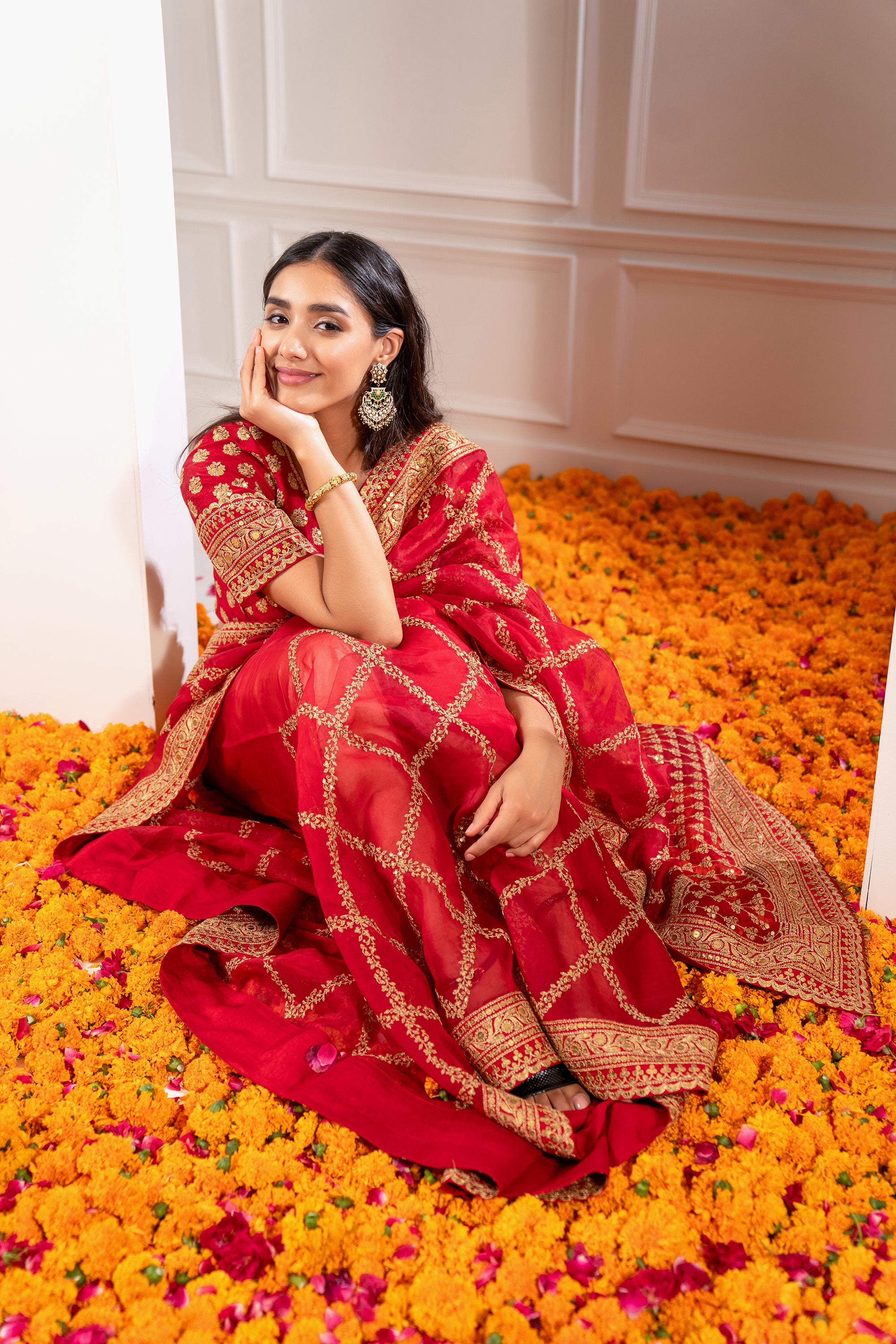 Paulmi and Harsh Bloom With Grace Naksha Pre-draped Saree Set | Multi  Color, Floral Patterns, Saree, Plunged V-neck, Sleeveless | Lace saree,  Drape saree, Saree