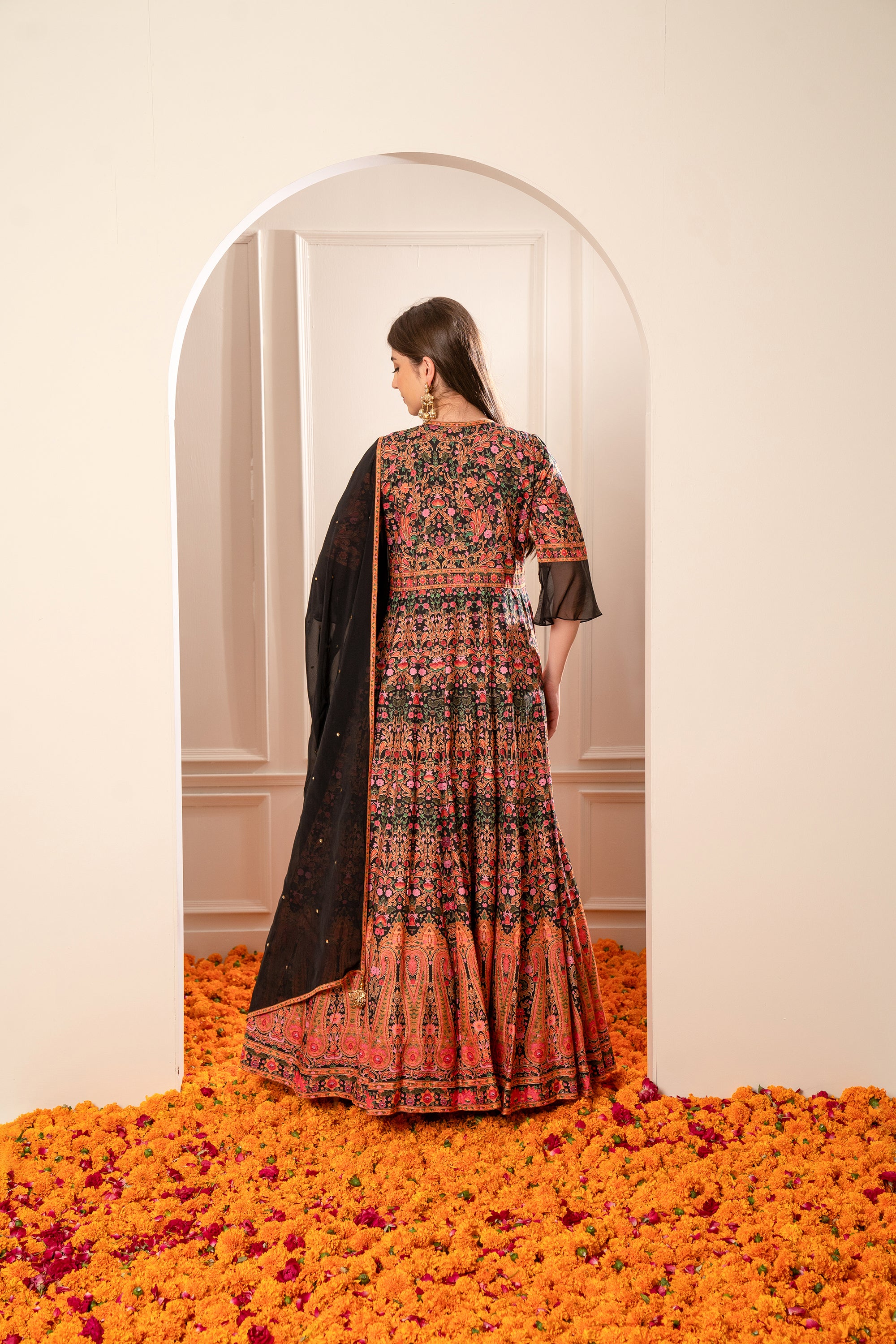 Multicolour Georgette Printed Gown with Sequins