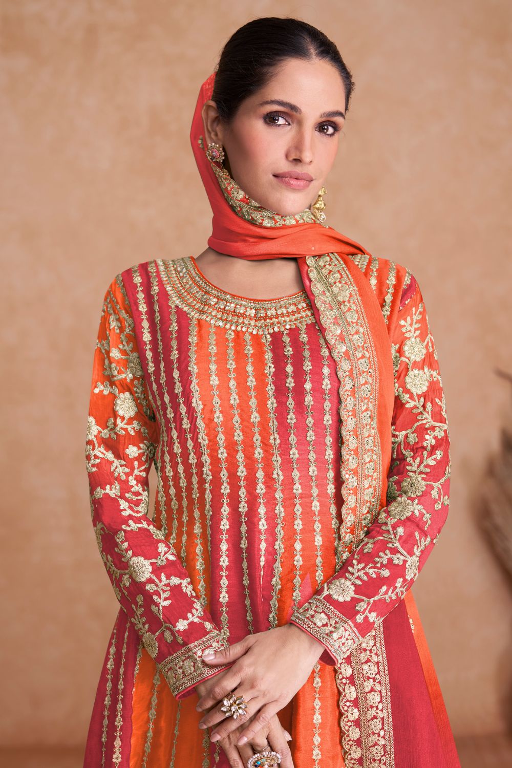 EMBROIDERED CHINON PALAZZO SUIT WITH SEQUINS