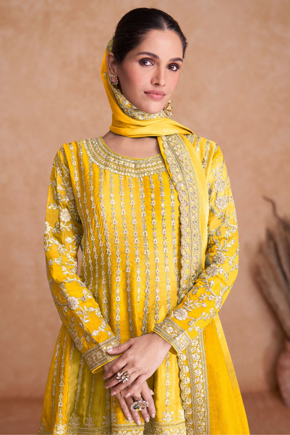 EMBROIDERED CHINON PALAZZO SUIT WITH SEQUINS