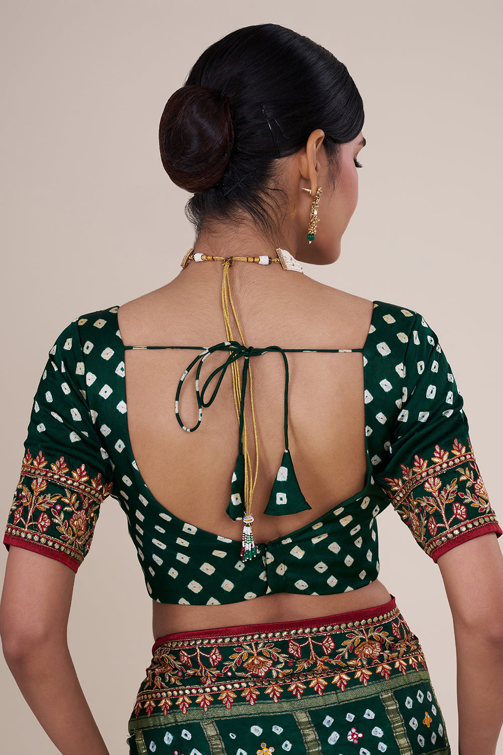 Emerald Green Bandhej Gharchola Gaji Silk Saree