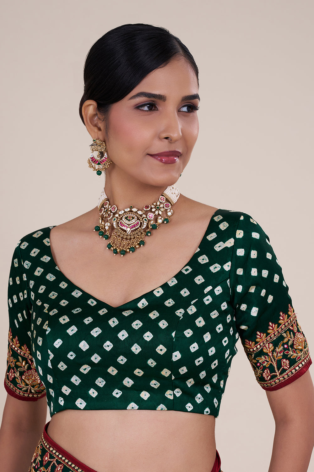 Emerald Green Bandhej Gharchola Gaji Silk Saree