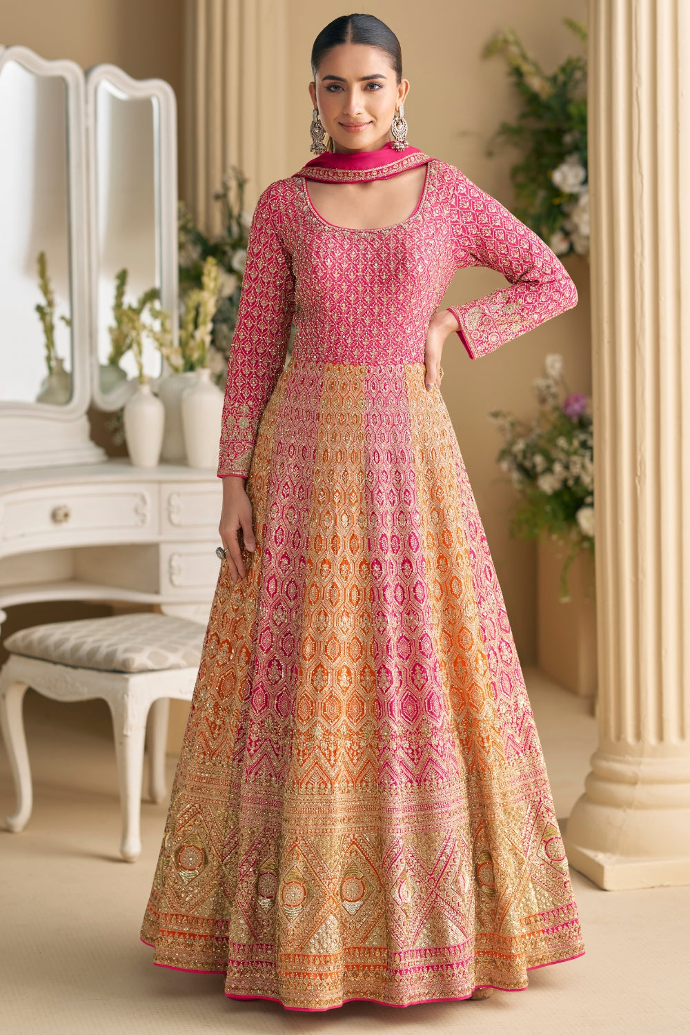 GEORGETTE ANARKALI SUIT WITH EMBROIDERY AND SEQUINS