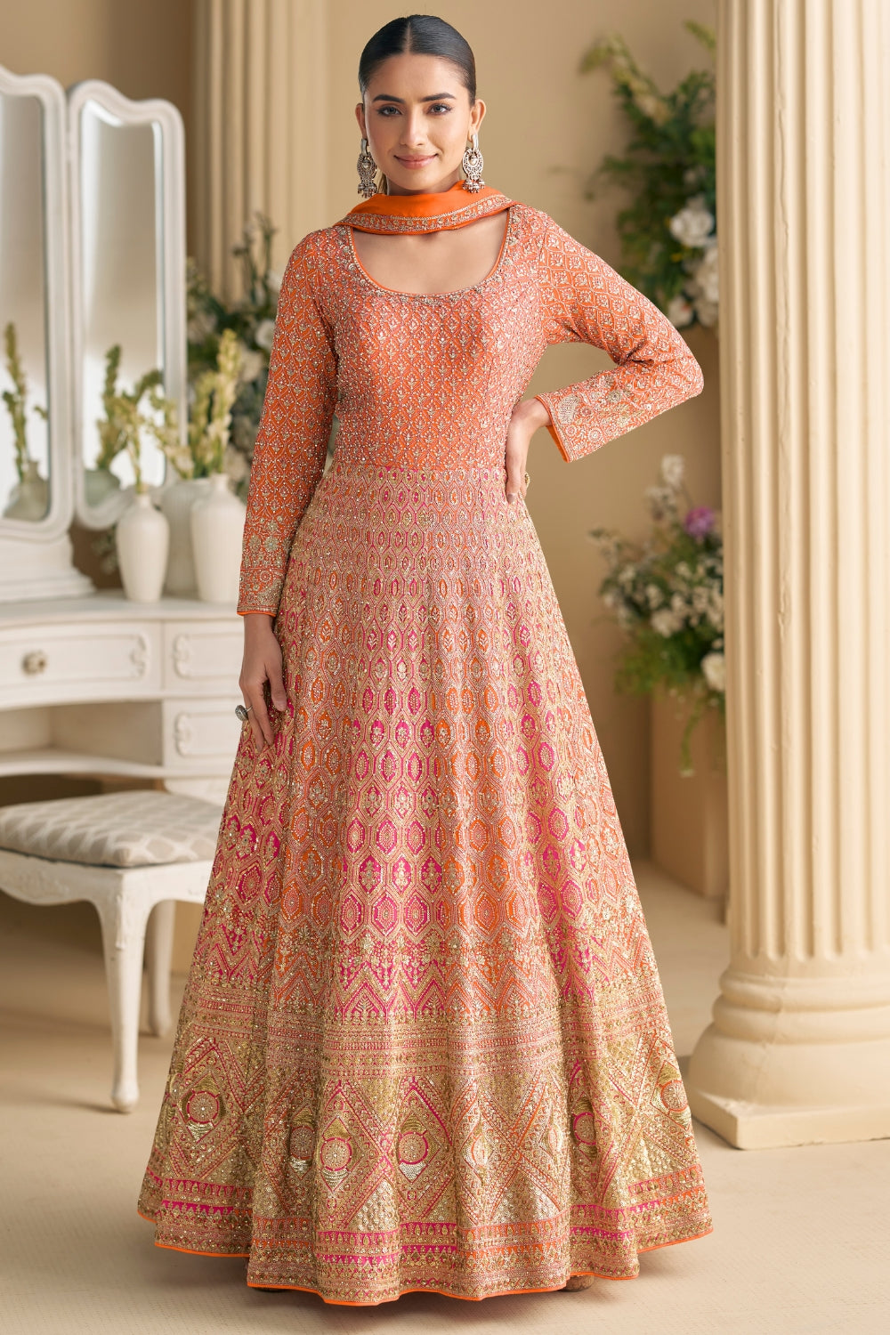 GEORGETTE ANARKALI SUIT WITH EMBROIDERY AND SEQUINS
