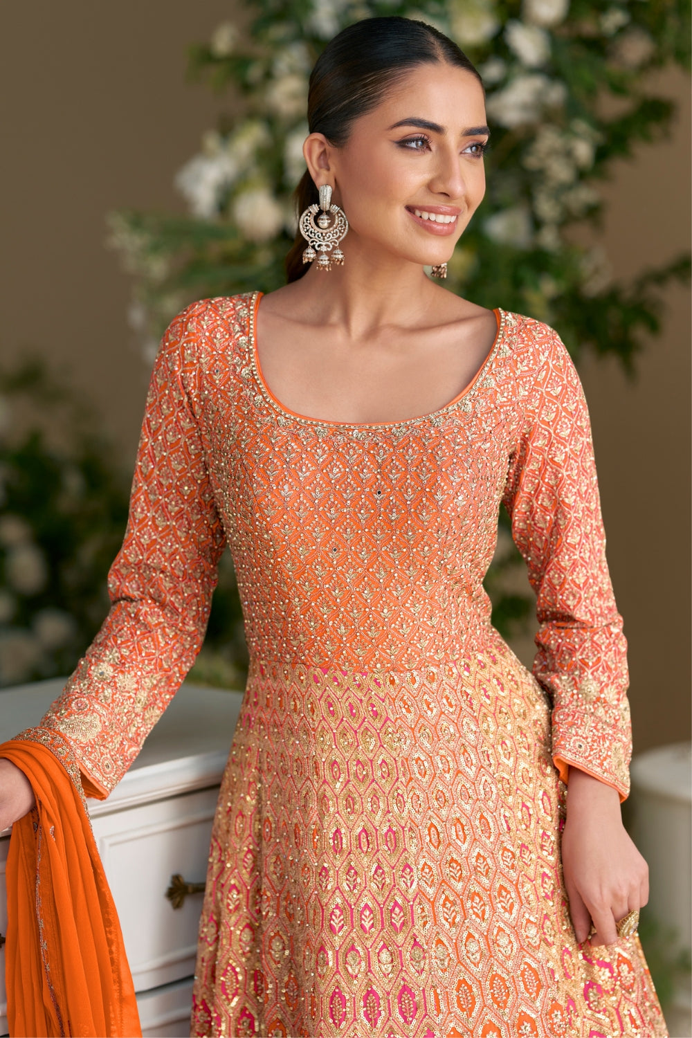 GEORGETTE ANARKALI SUIT WITH EMBROIDERY AND SEQUINS