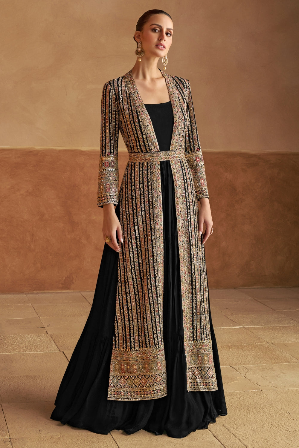 GEORGETTE INDO WESTERN WITH EMBROIDERY AND SEQUINS