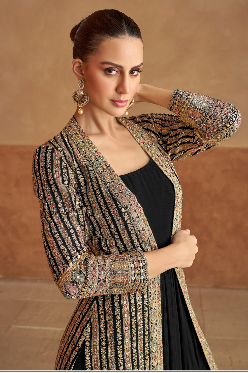 GEORGETTE INDO WESTERN WITH EMBROIDERY AND SEQUINS