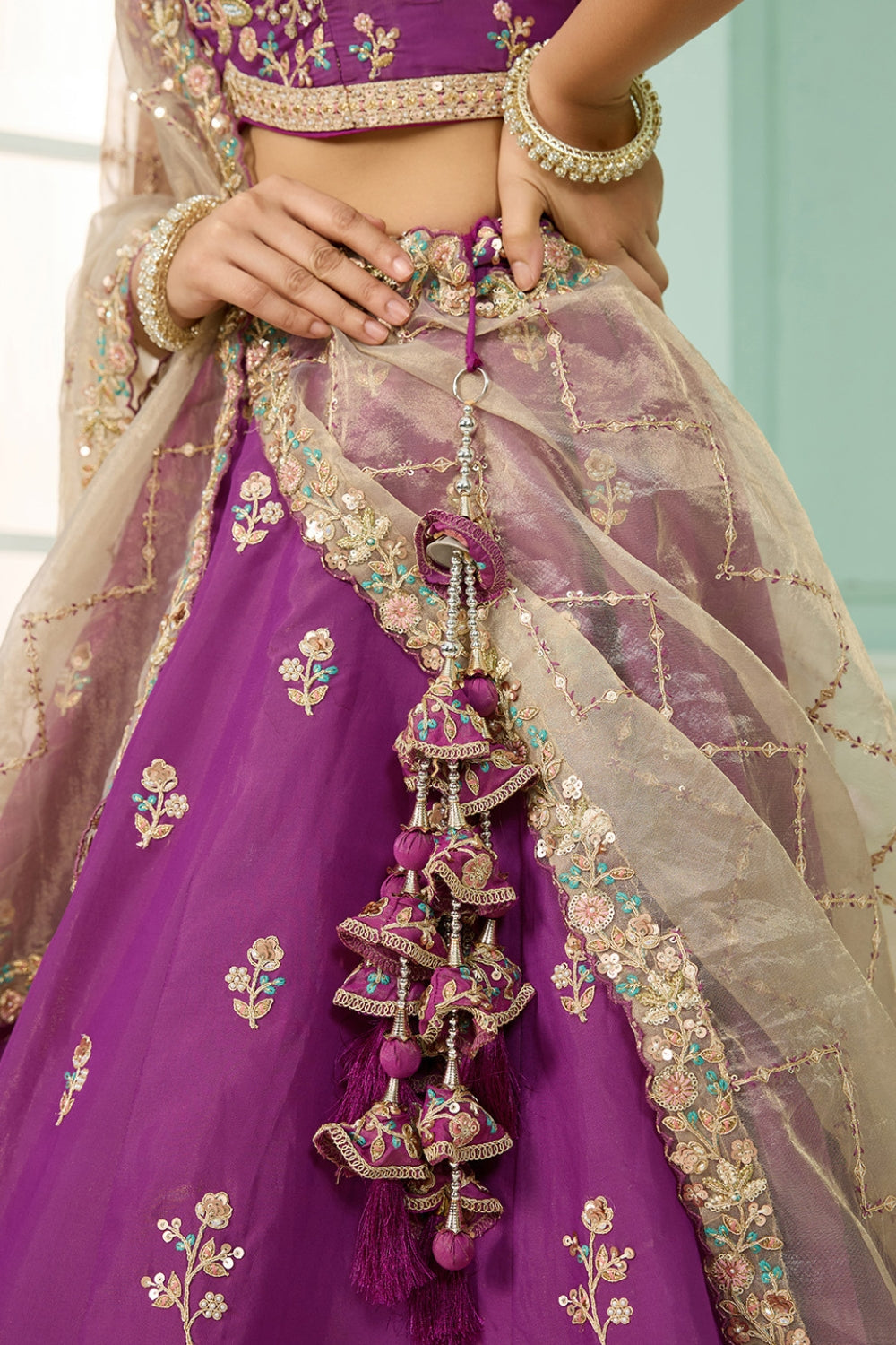 GEORGETTE LEHENGA CHOLI WITH MOTI AND SEQUINS