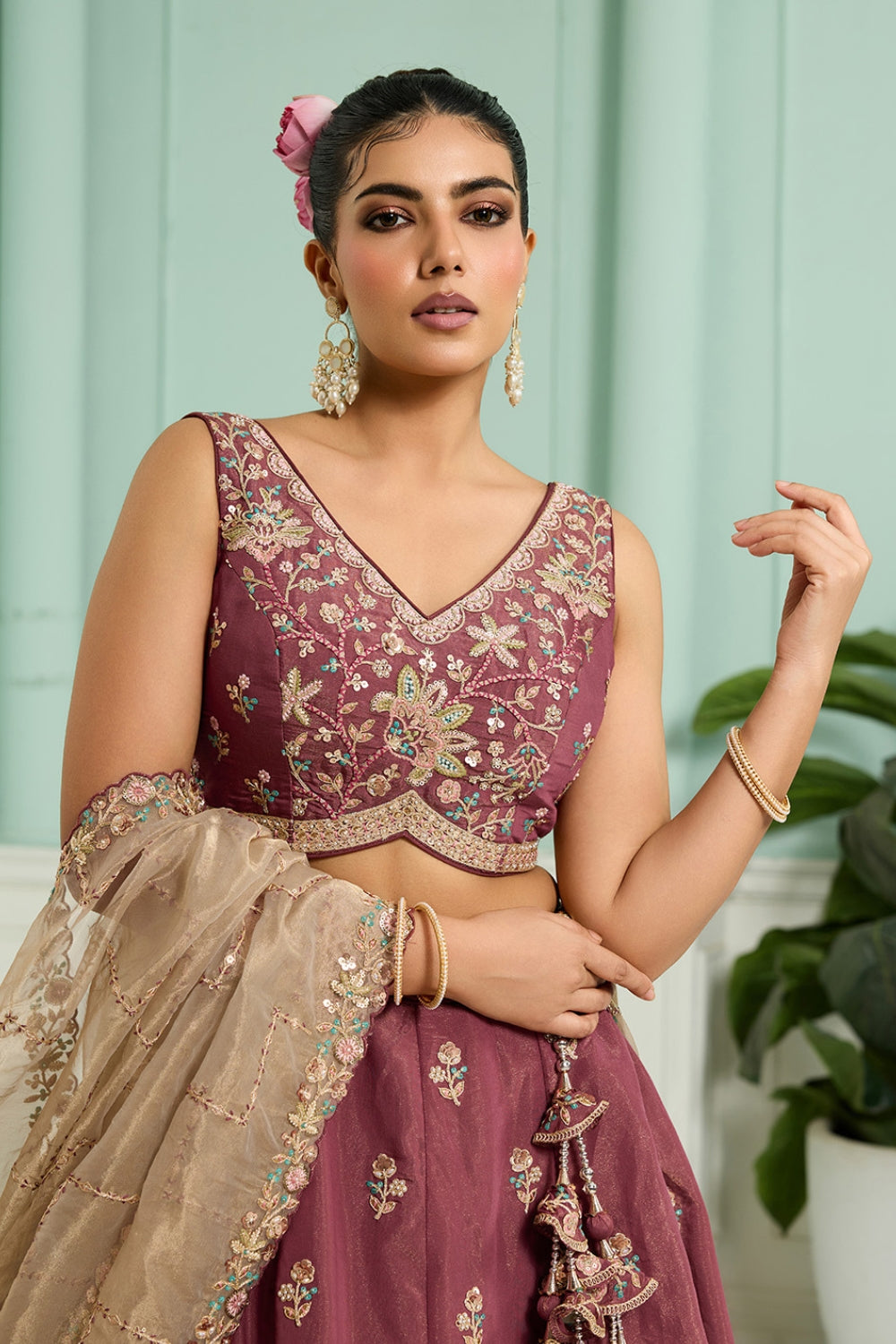 GEORGETTE LEHENGA CHOLI WITH MOTI AND SEQUINS