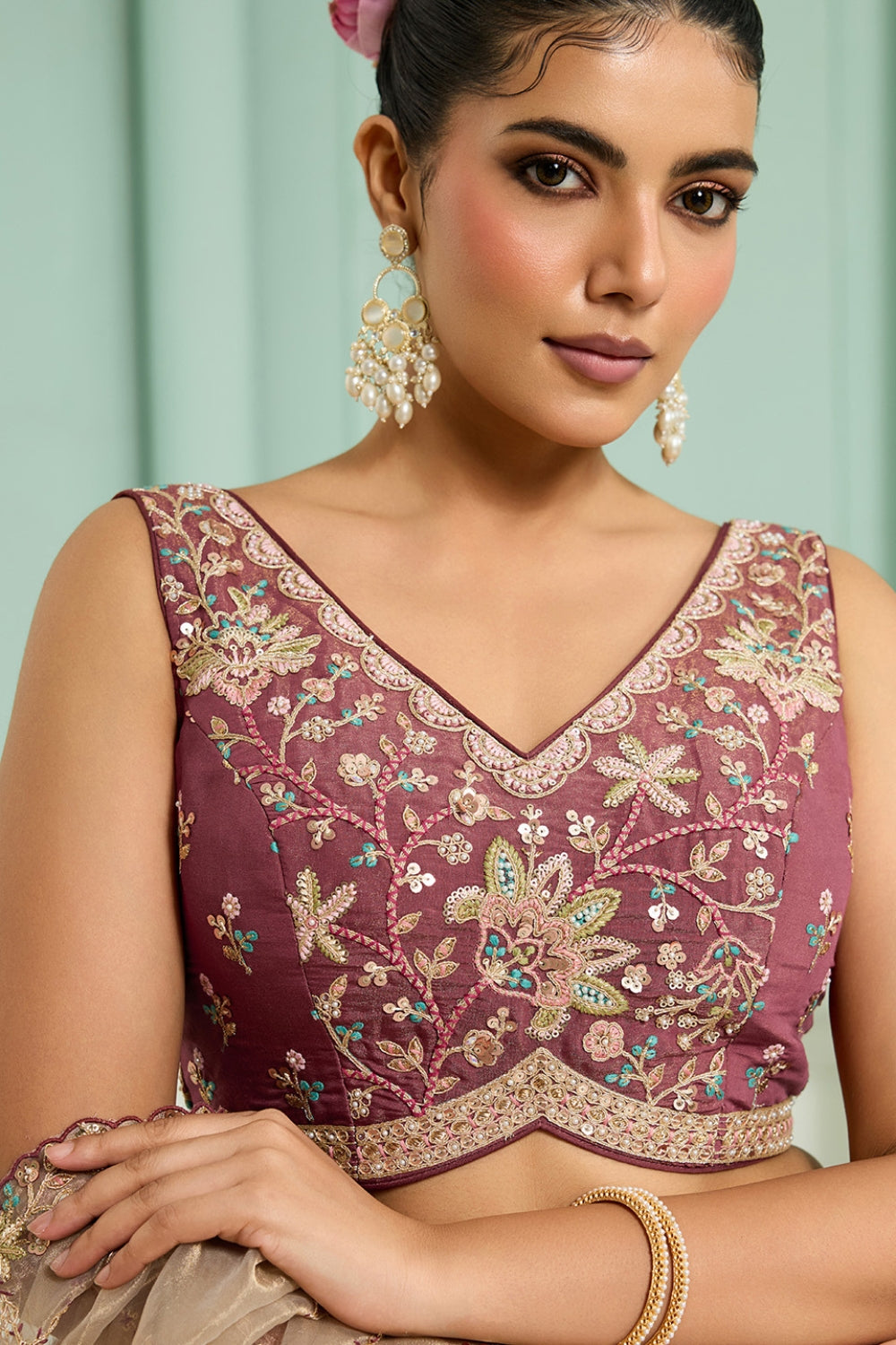 GEORGETTE LEHENGA CHOLI WITH MOTI AND SEQUINS