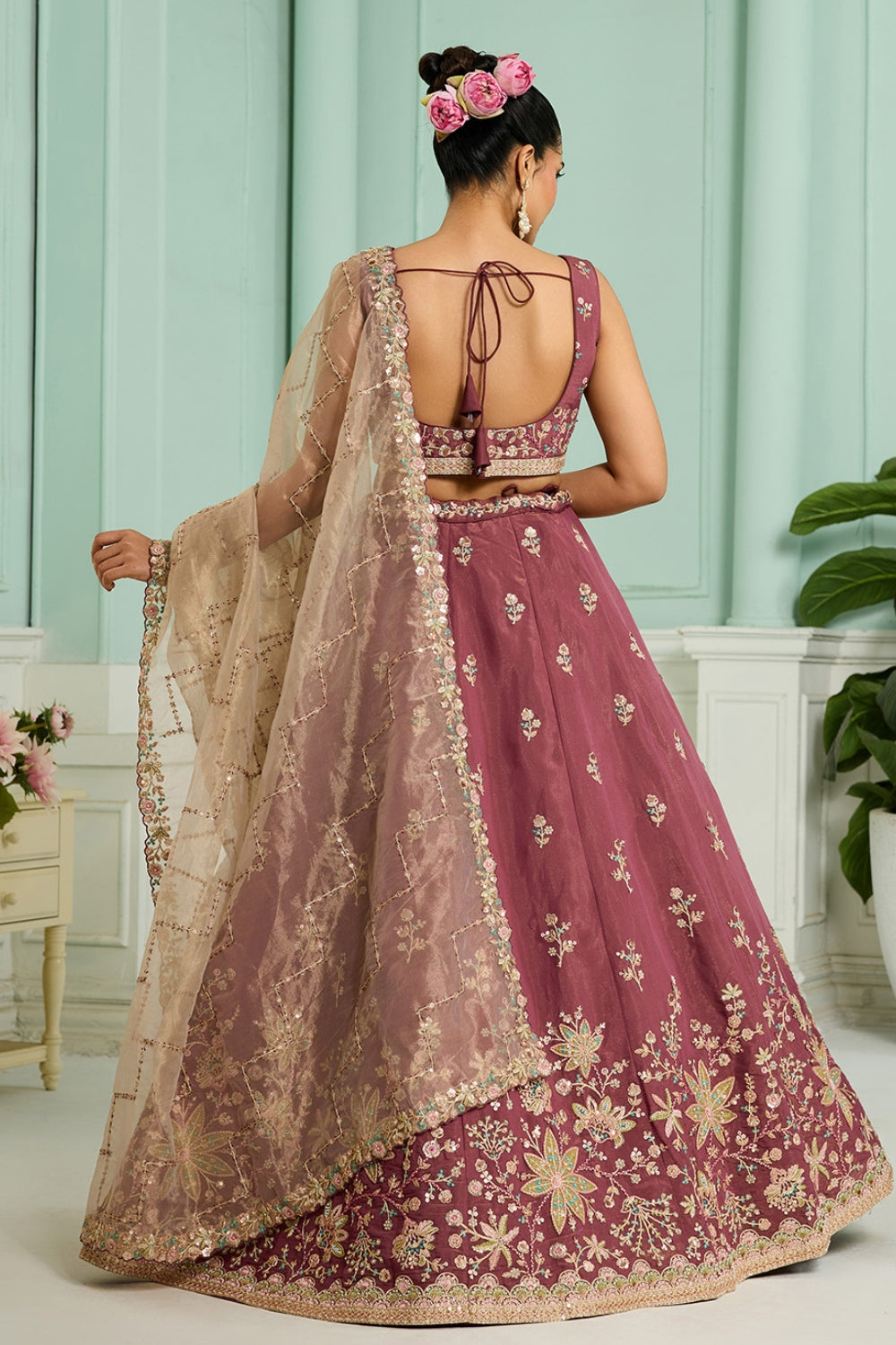 GEORGETTE LEHENGA CHOLI WITH MOTI AND SEQUINS