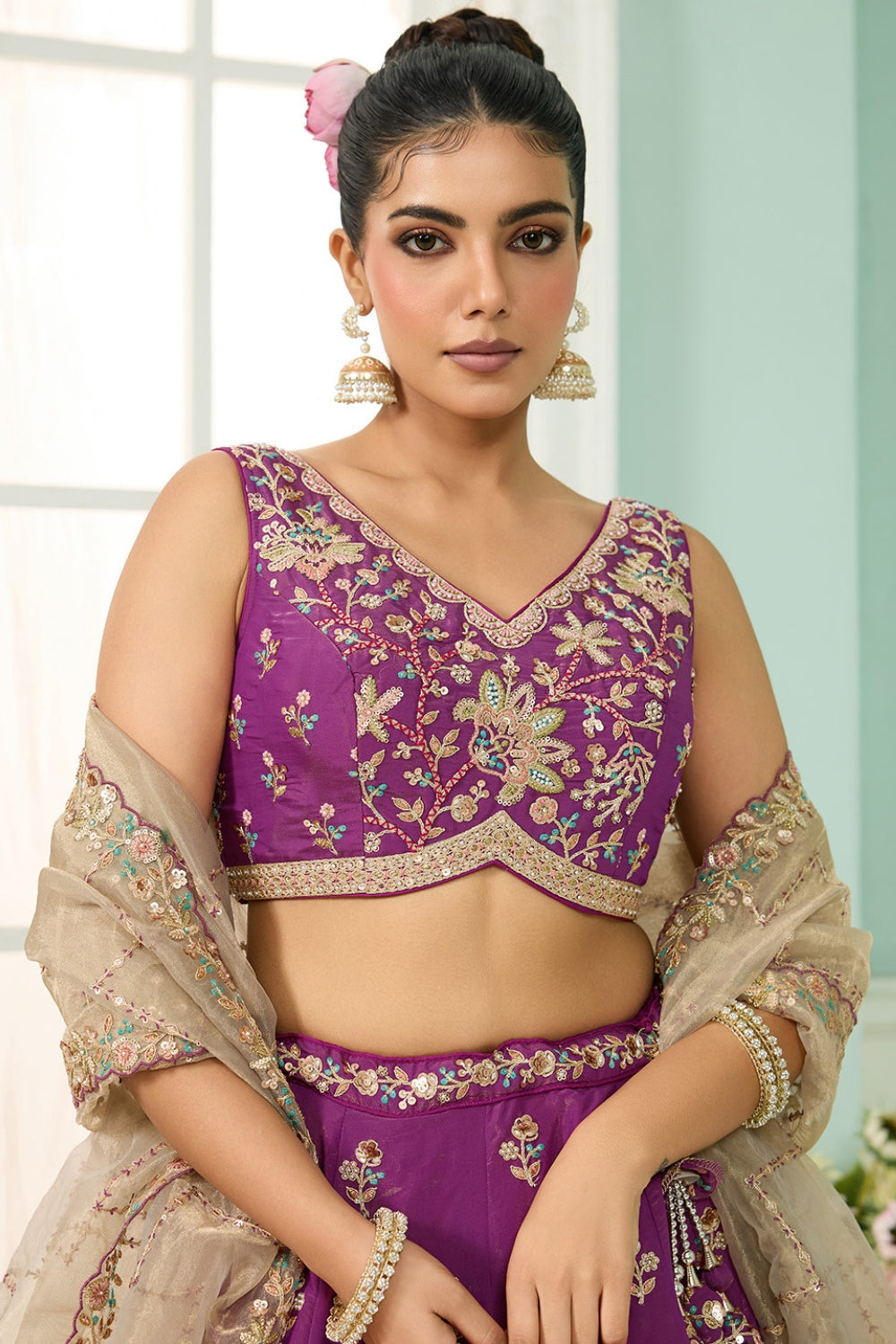 GEORGETTE LEHENGA CHOLI WITH MOTI AND SEQUINS