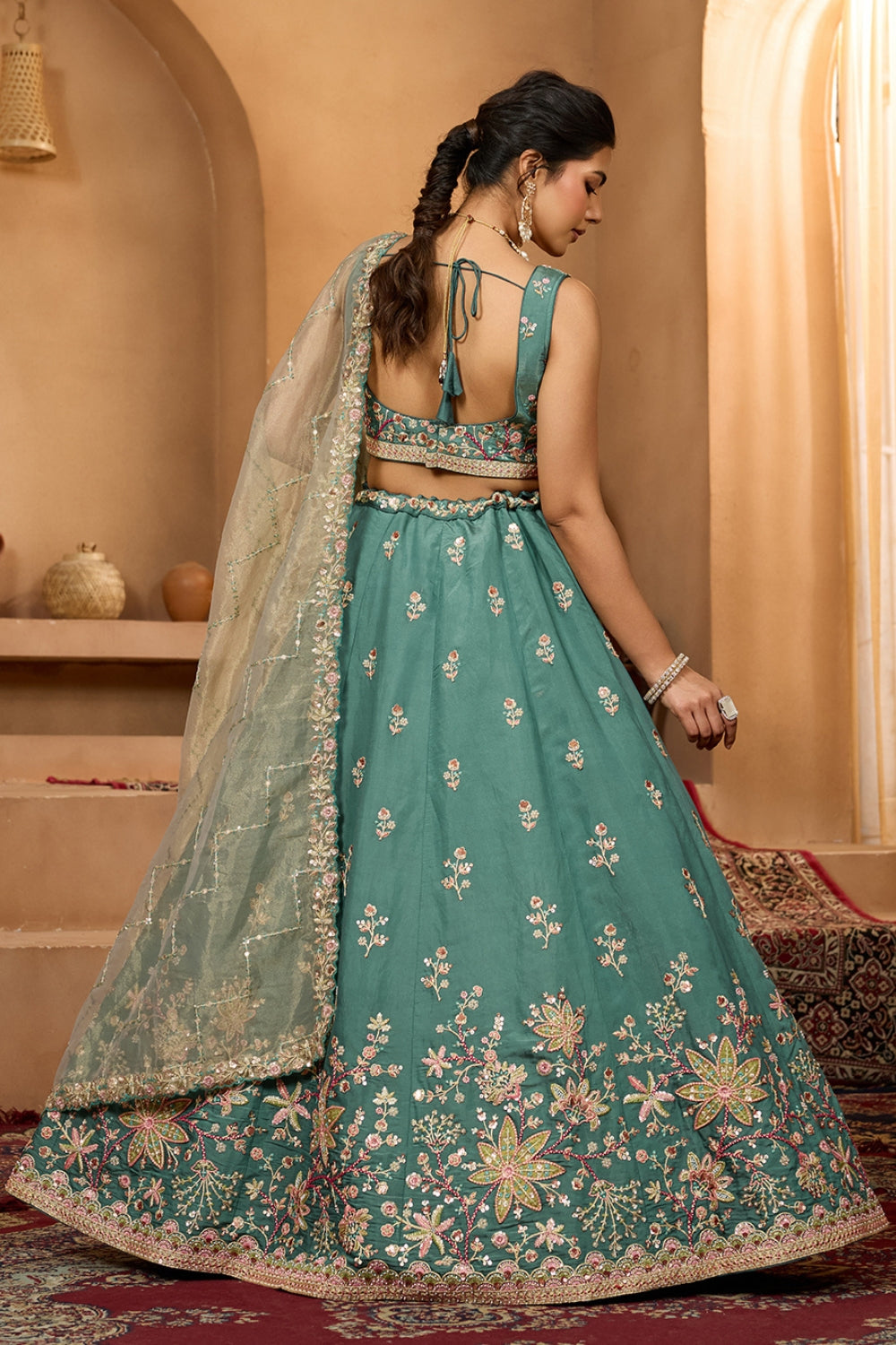 GEORGETTE LEHENGA CHOLI WITH MOTI AND SEQUINS