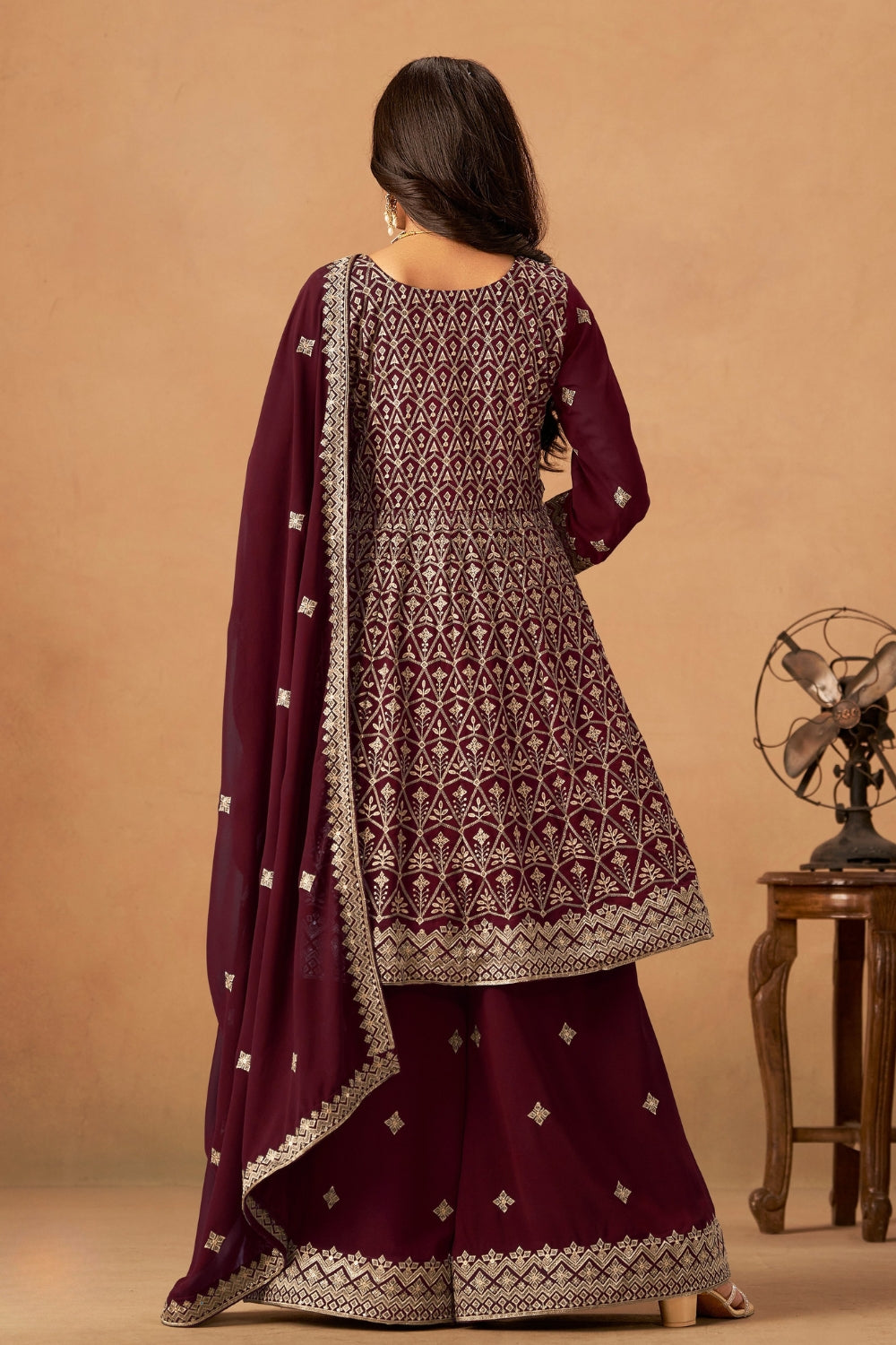 GEORGETTE PALAZZO SET WITH EMBROIDERY AND SEQUINS